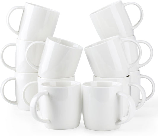 12 oz Ceramic Coffee Mugs Set of 12 with Large Handle - Lightweight, Dishwasher & Microwave Safe for Latte, Cappuccino, Cocoa, and Milk