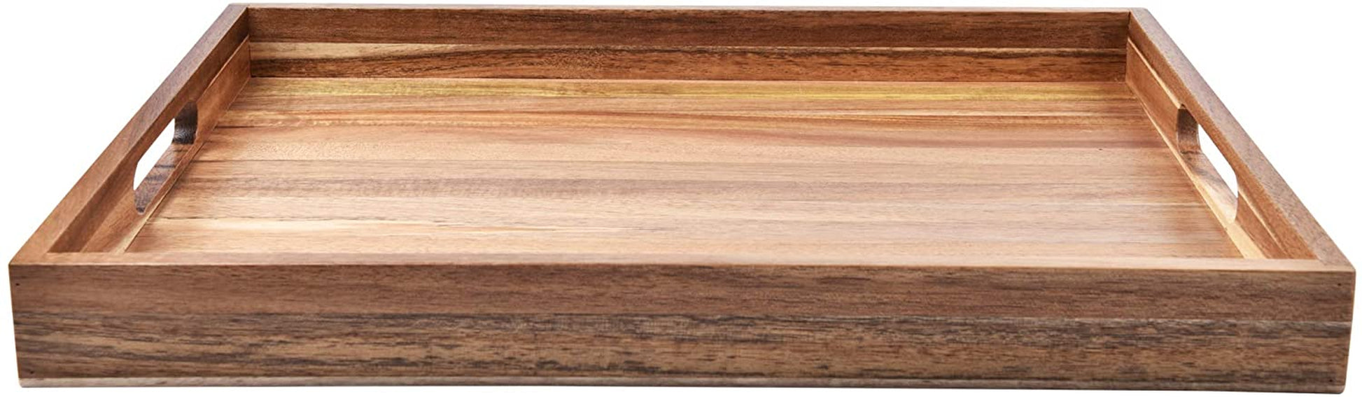 Acacia Wood Serving Tray with Handles (17 Inches) – Decorative Serving Trays Platter for Breakfast in Bed, Lunch, Dinner, Appetizers, Patio, Ottoman, Coffee Table, BBQ, Party –Great for Lap &Couch