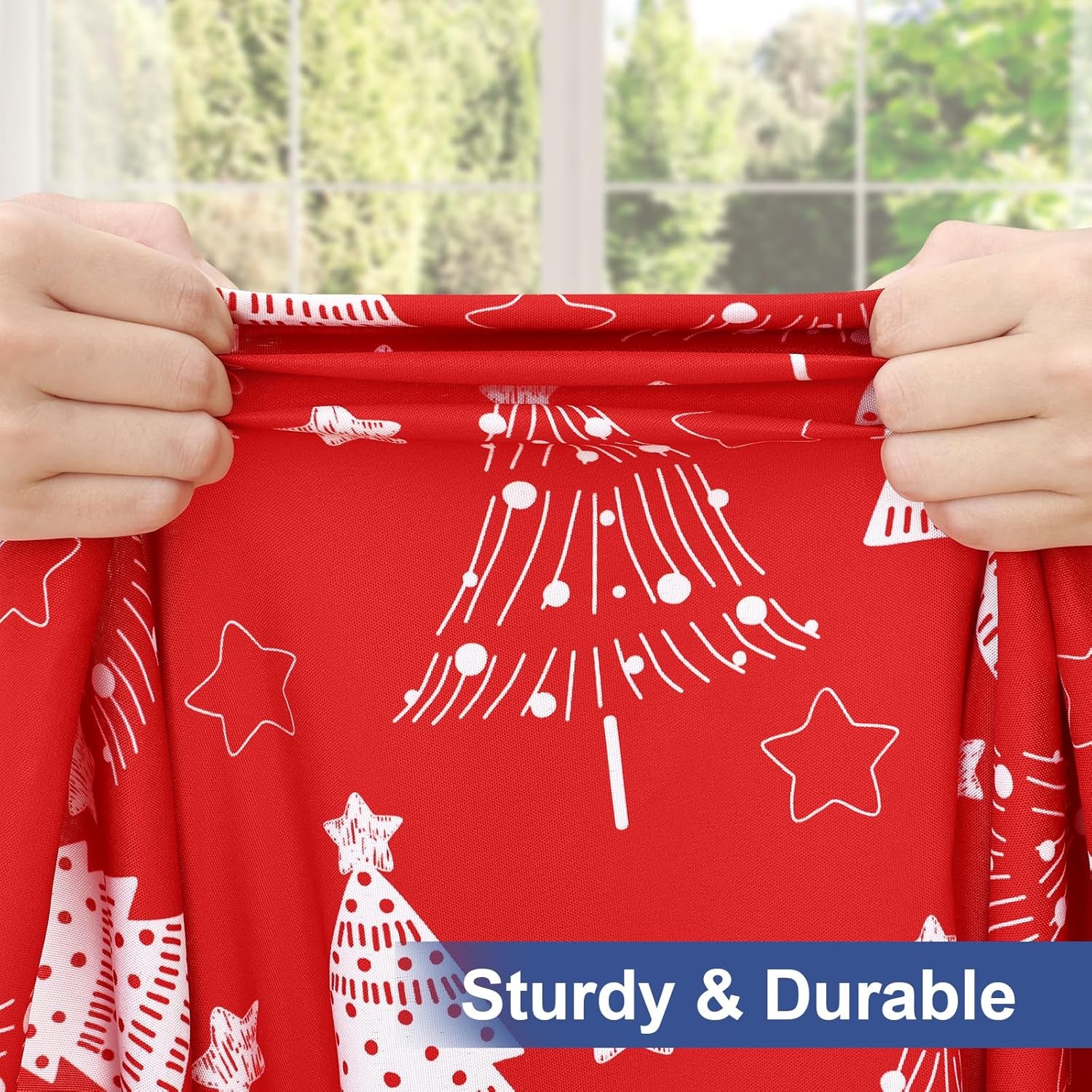 round Fabric Fitted Tablecloth, Elastic Waterproof Oil Proof Table Cloth, Washable Polyester Table Cover Fits 36"-44" round Tables for Outdoor Picnic Dinner, Christmas Tree