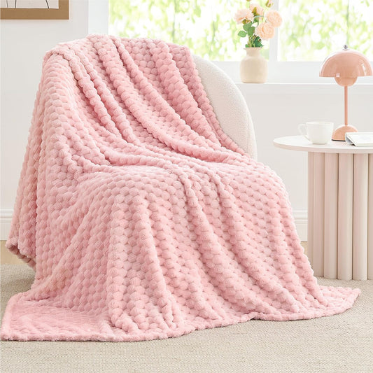 Fleece Decorative Blanket - 3D Jacquard Pink Throw Blankets for Women'S Couch & Bed, Soft and Cozy Warm Plush Fluffy Blanket, Cute Birthday Gift for Women, 50X60 Inches