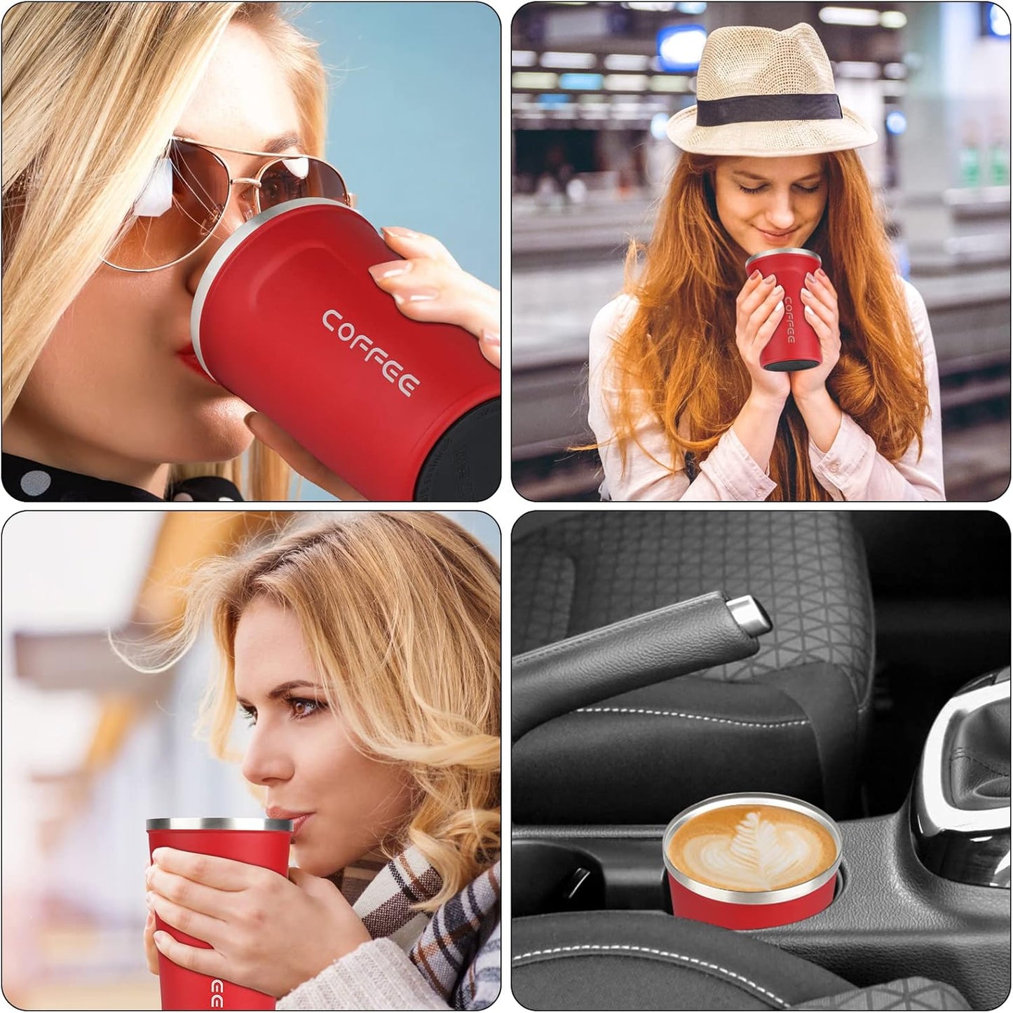 12 Oz Stainless Steel Vacuum Insulated Tumbler - Coffee Travel Mug Spill Proof with Lid - Coffee Cup for Keep Hot/Ice Coffee,Tea and Beer (Red)