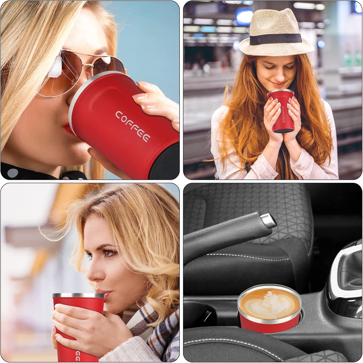 12 Oz Stainless Steel Vacuum Insulated Tumbler - Coffee Travel Mug Spill Proof with Lid - Coffee Cup for Keep Hot/Ice Coffee,Tea and Beer (Red)