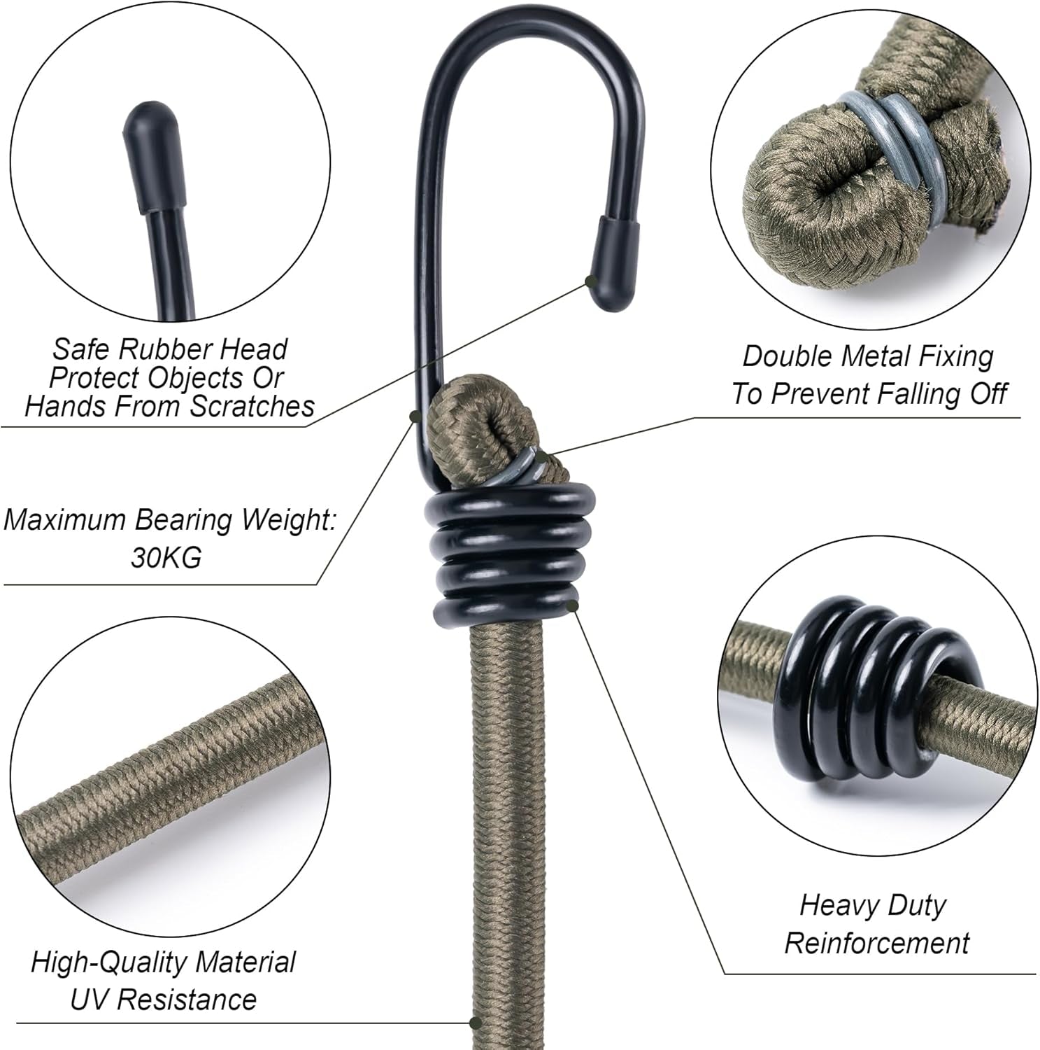 18Inch Bungee Cords with Hooks,6Pcs Heavy Duty Extra Strong Outdoor Elastic Rope,Multi-Purpose Elastic Bungee Straps for Luggage,Camping,Tarps,Bike Rack,Outdoor Tent,Weatherproof(Black)