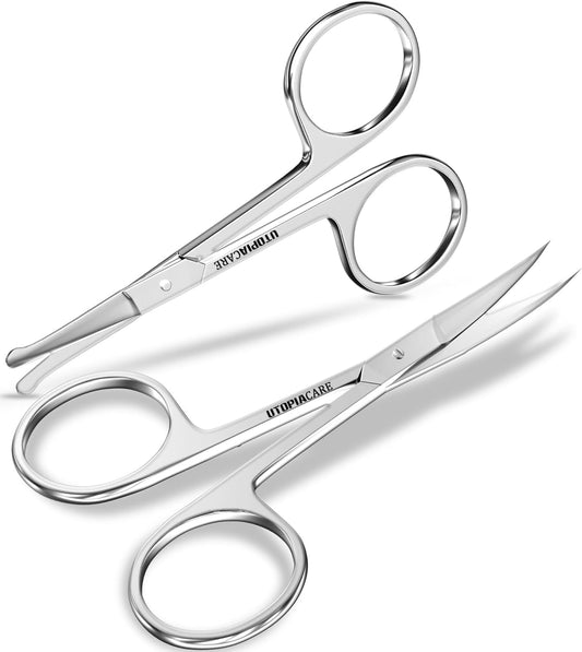 Eyebrow Scissors, Professional Stainless Steel Small Shears for Men and Women, Nose Hair Scissors for Grooming Mustache, Beard, Eyelashes, Ear Hair Trimming, Silver