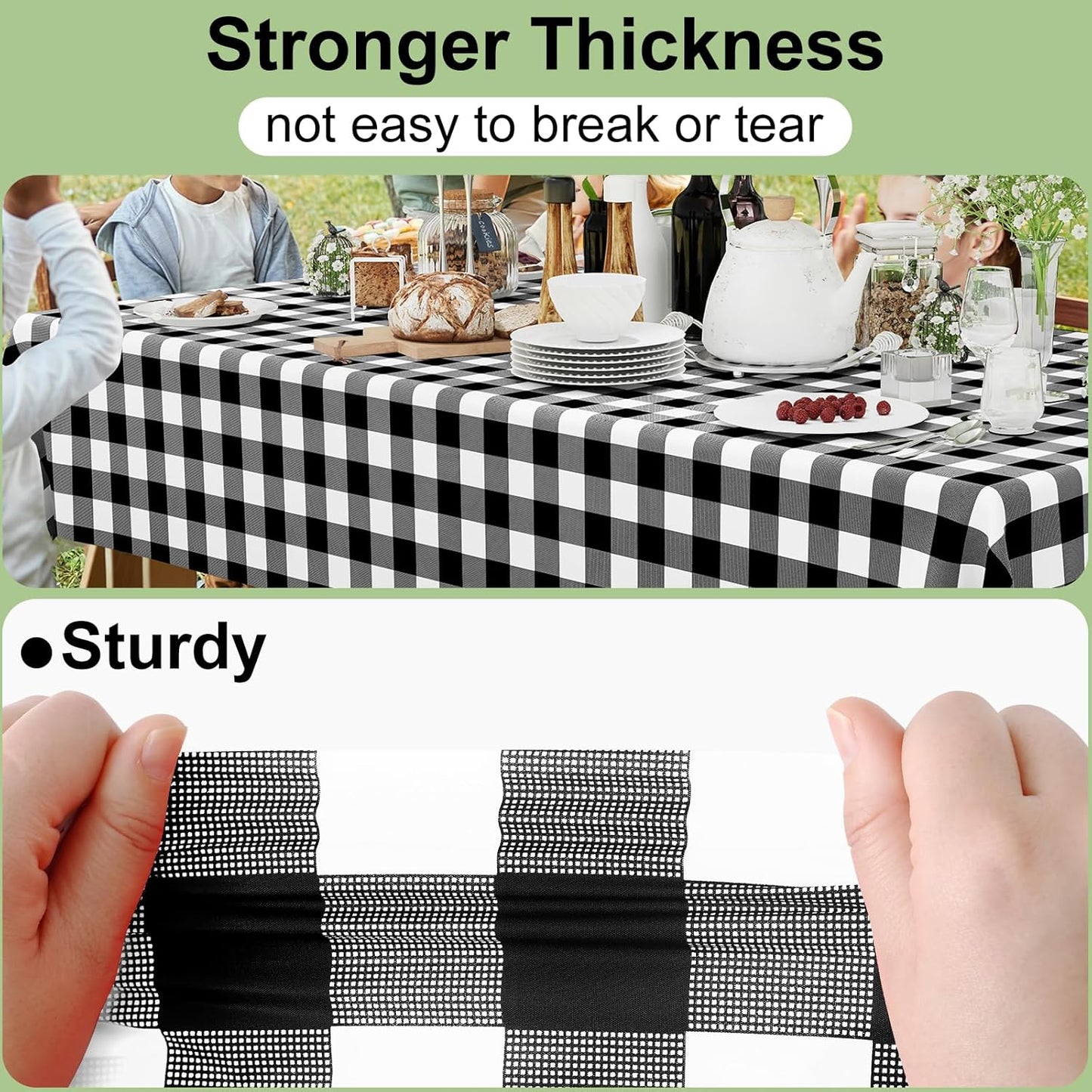 Plastic Table Cloth Disposable 3 Pack, 54X108 Inch Rectangle Waterproof Table Cover for Parties, Decorative Buffalo Plaid Vinyl & Solid Tablecloths, Leakproof & Sturdy, Black and White