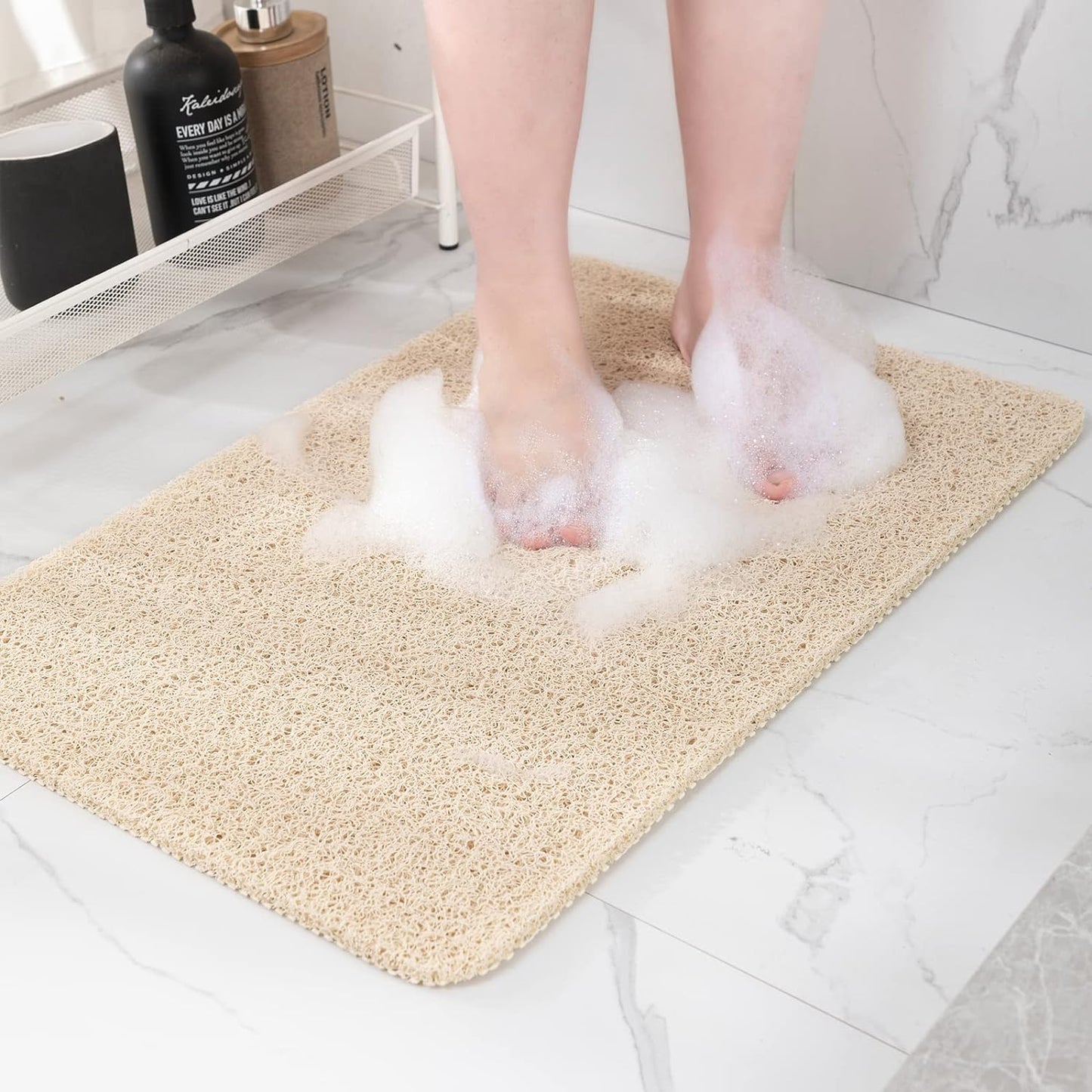 Non Slip Bathtub Mat, Foot Scrubber anti Slip Fast Drying Shower Mat for Tub, Floor,Bathroom, Home, Kitchen, Hotel, Beige, 24X16 Inches