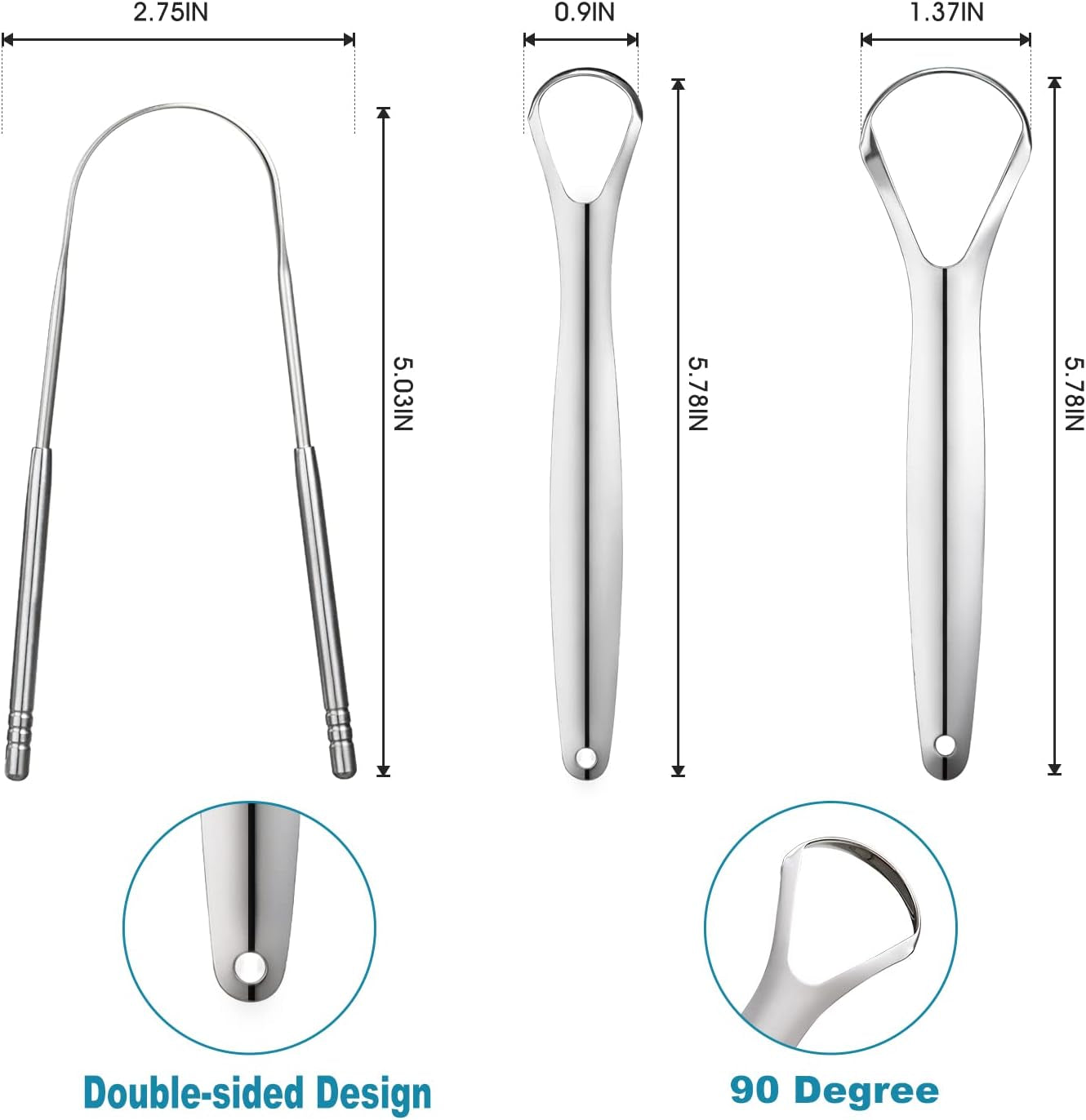 3 PCS Metal Tongue Scraper, Tongue Scrapers for Adults, Stainless Steel Tounge Scrappers, Tounge Scraper, Portable Tongue Scrappers