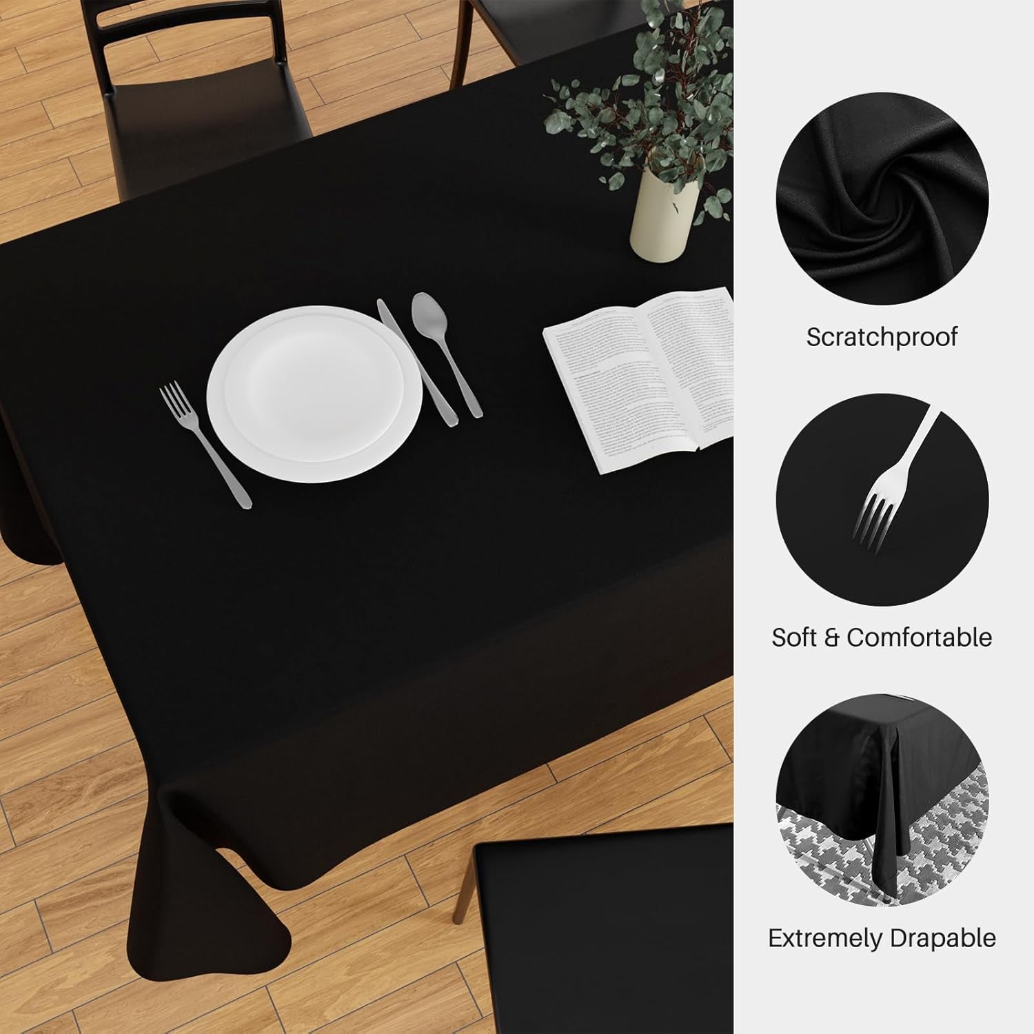 Black Table Cloth for Rectangle Table - 60 X 84 Inch Tablecloths Rectangular Waterproof Washable Wrinkle Resistant for 6 FT Wedding Cocktail Party