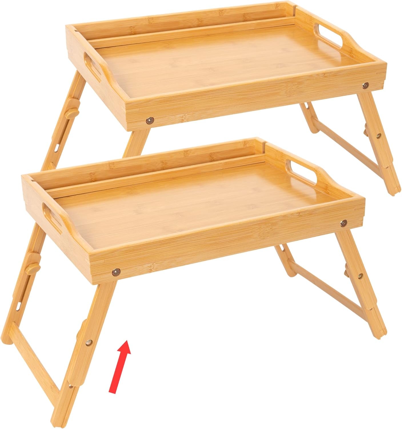 2 Pack Bed Tray Table with Handles Folding Legs, Bamboo Breakfast Food Tray with Media Slot, Use as Platter, Laptop Desk, Snack, TV Tray Kitchen Serving Tray(Natural)