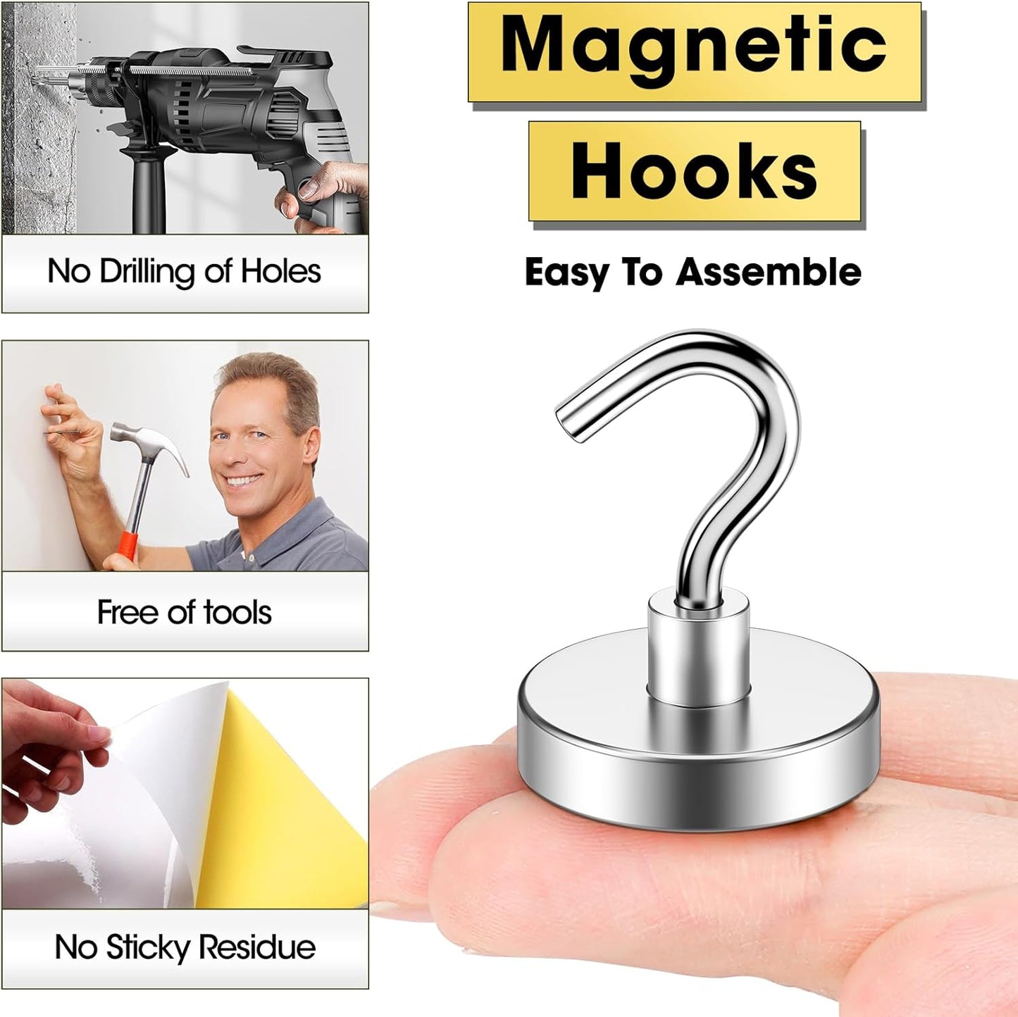 Heavy-Duty Magnetic Hooks - 80 lbs Capacity, Super Strong for Cruise Cabins, Refrigerators, Classrooms, and Grills (Silver, Pack of 10)