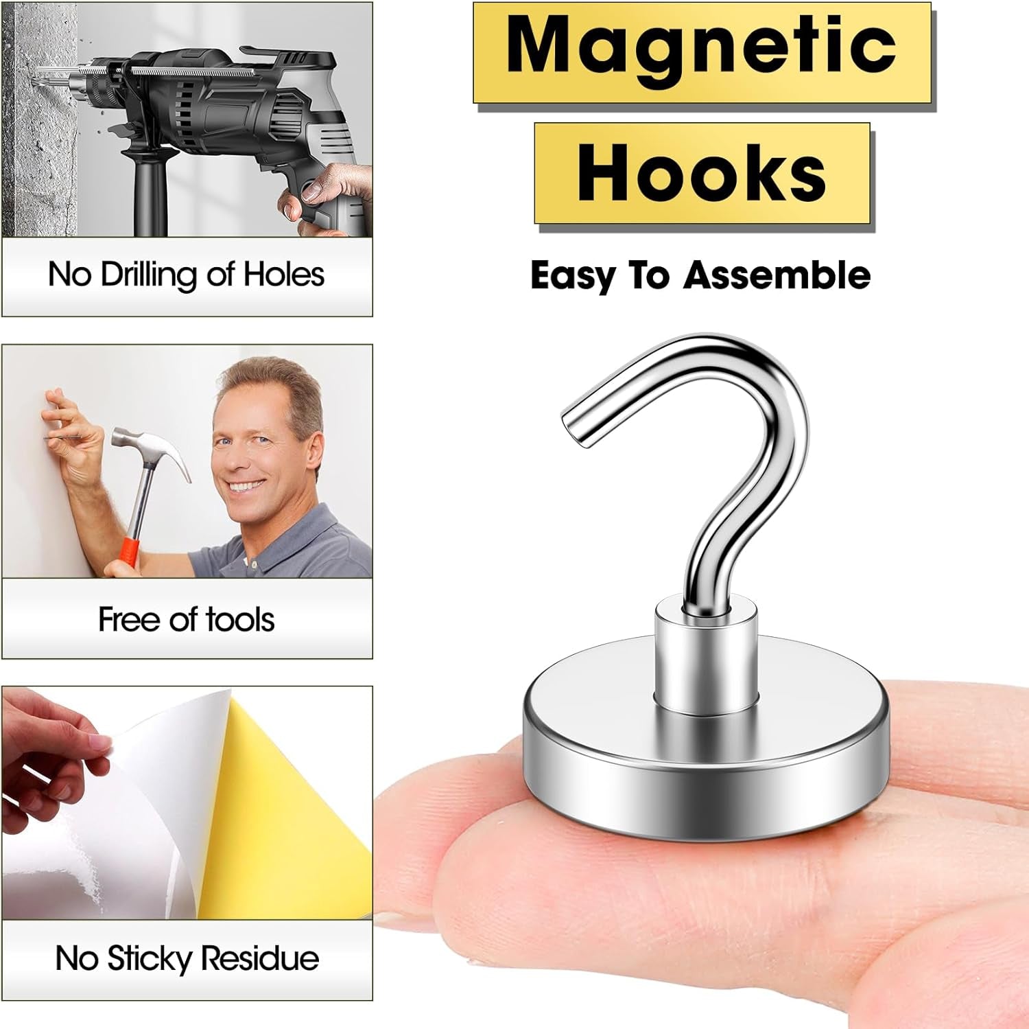 Heavy-Duty Magnetic Hooks - 80 lbs Capacity, Super Strong for Cruise Cabins, Refrigerators, Classrooms, and Grills (Silver, Pack of 10)