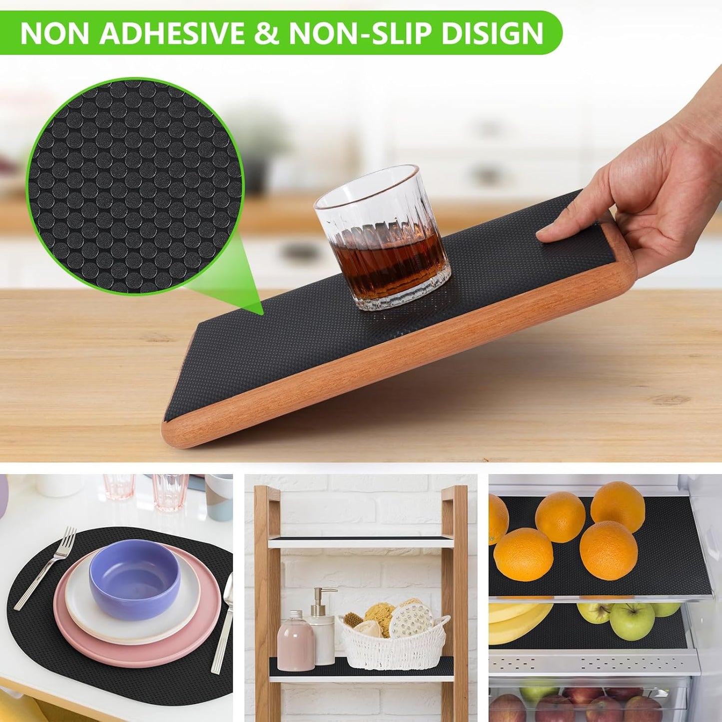 Shelf Liners for Kitchen Cabinets Non Adhesive Drawer Liner for Bathroom Waterproof Refrigerator Liners for Shelves Fridge Plastic Mats Cabinet Cupboard Liner Black 11.8 X 59 Inches