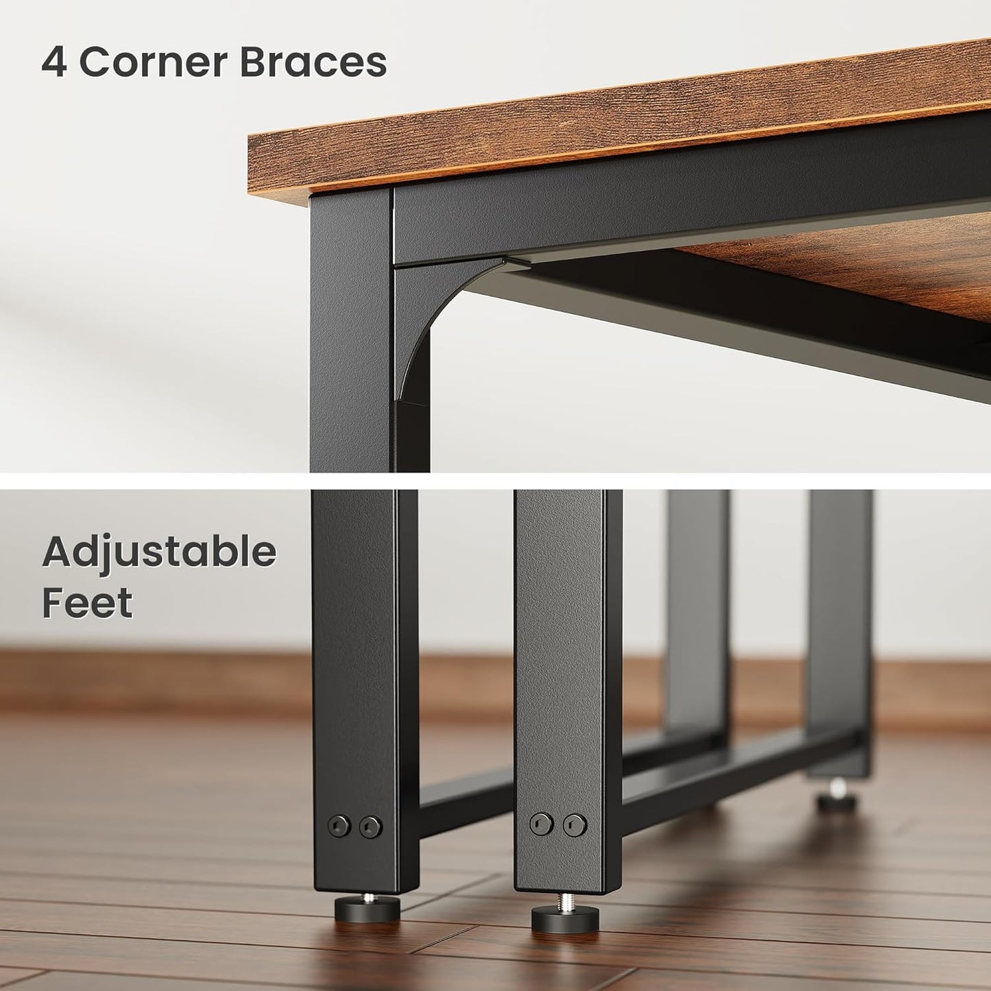 63" x 24" Heavy-Duty Computer Desk with Power Outlets & USB-C, Enhanced Desktop Thickness, Sturdy Metal Frame, Ideal for Home Office and Gaming, Rustic Brown and Black Finish