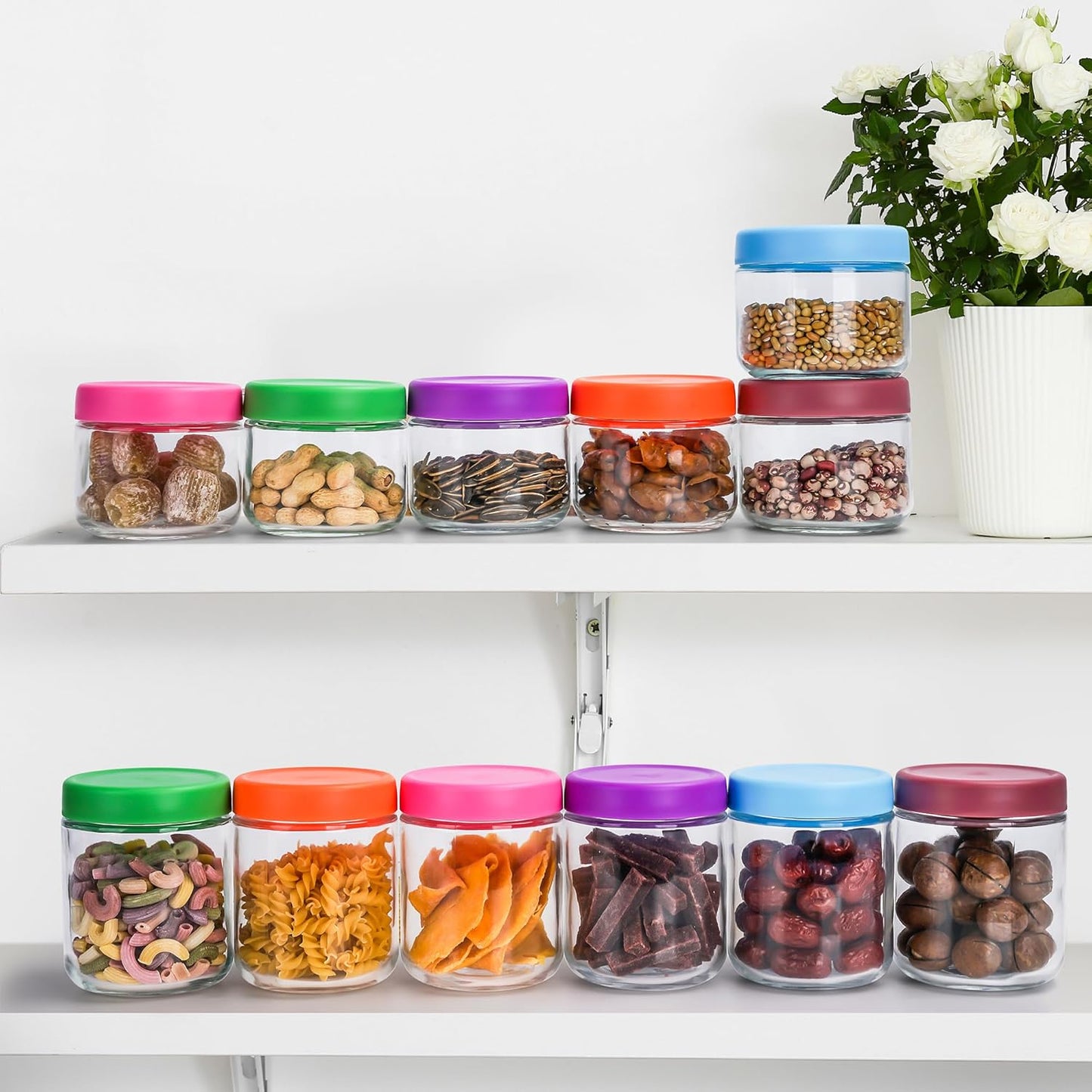 16Oz Glass Jars for Overnight Oats Snacks Salad Yogurt Pudding Cereal Candy Storage Containers Meal Prep Mason Jar with Airtight Lids,6 Pack