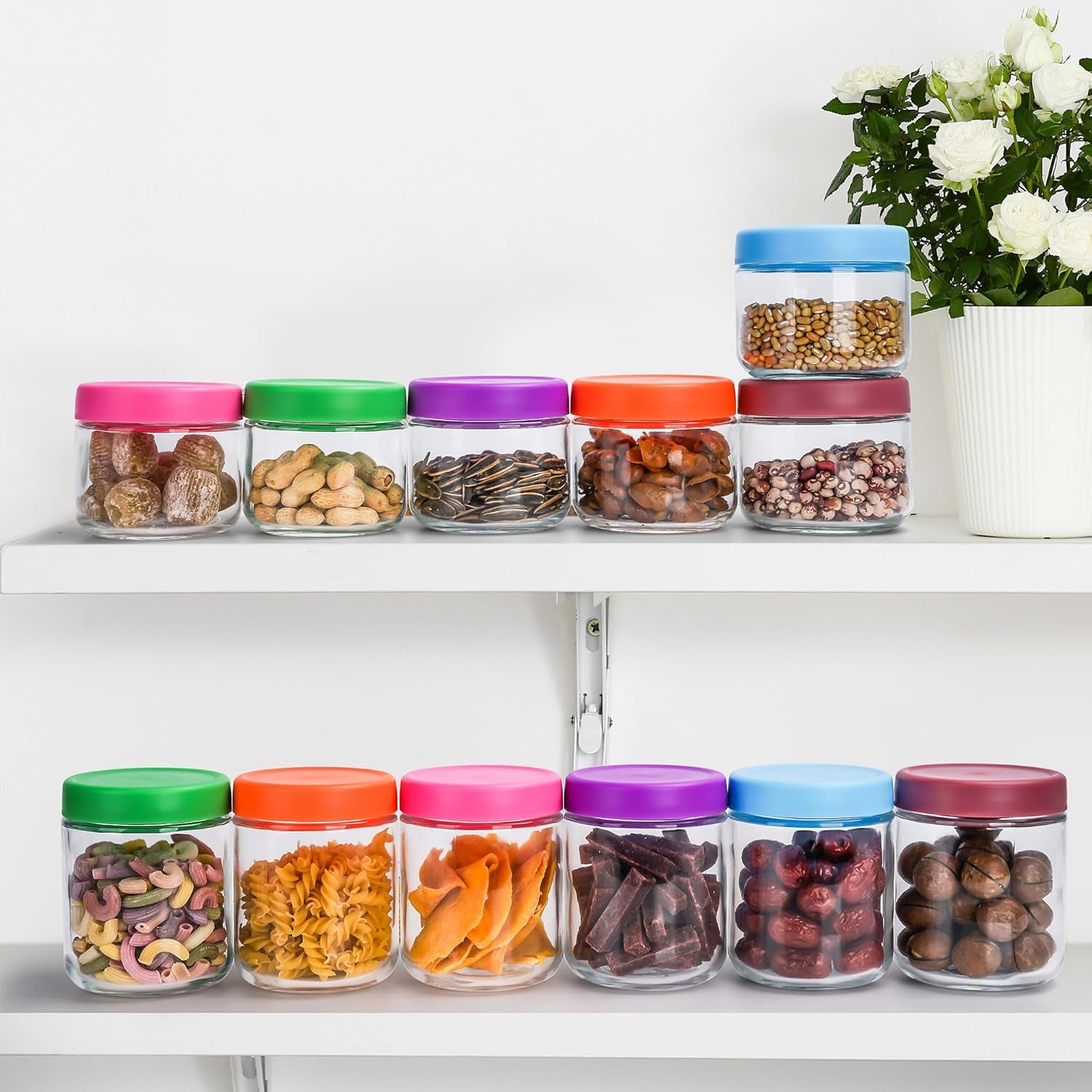 16Oz Glass Jars for Overnight Oats Snacks Salad Yogurt Pudding Cereal Candy Storage Containers Meal Prep Mason Jar with Airtight Lids,6 Pack