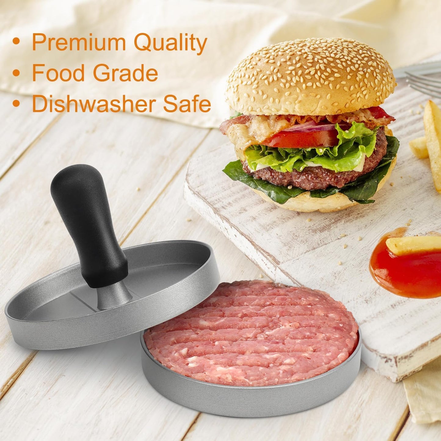 Burger Press 150 Patty Papers, Non-Stick Hamburger Patty Maker with Wax Paper, Aluminum Burger Maker for Kitchen BBQ Grill