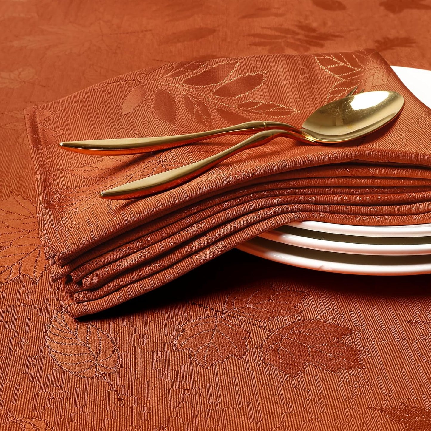 Thanksgiving Napkins Set of 4, 18X18 Inch Waterproof Fabric Fall Napkins, Autumn Leaves Damask Napkins for Harvest Parties, and Holiday Dinner, Rust