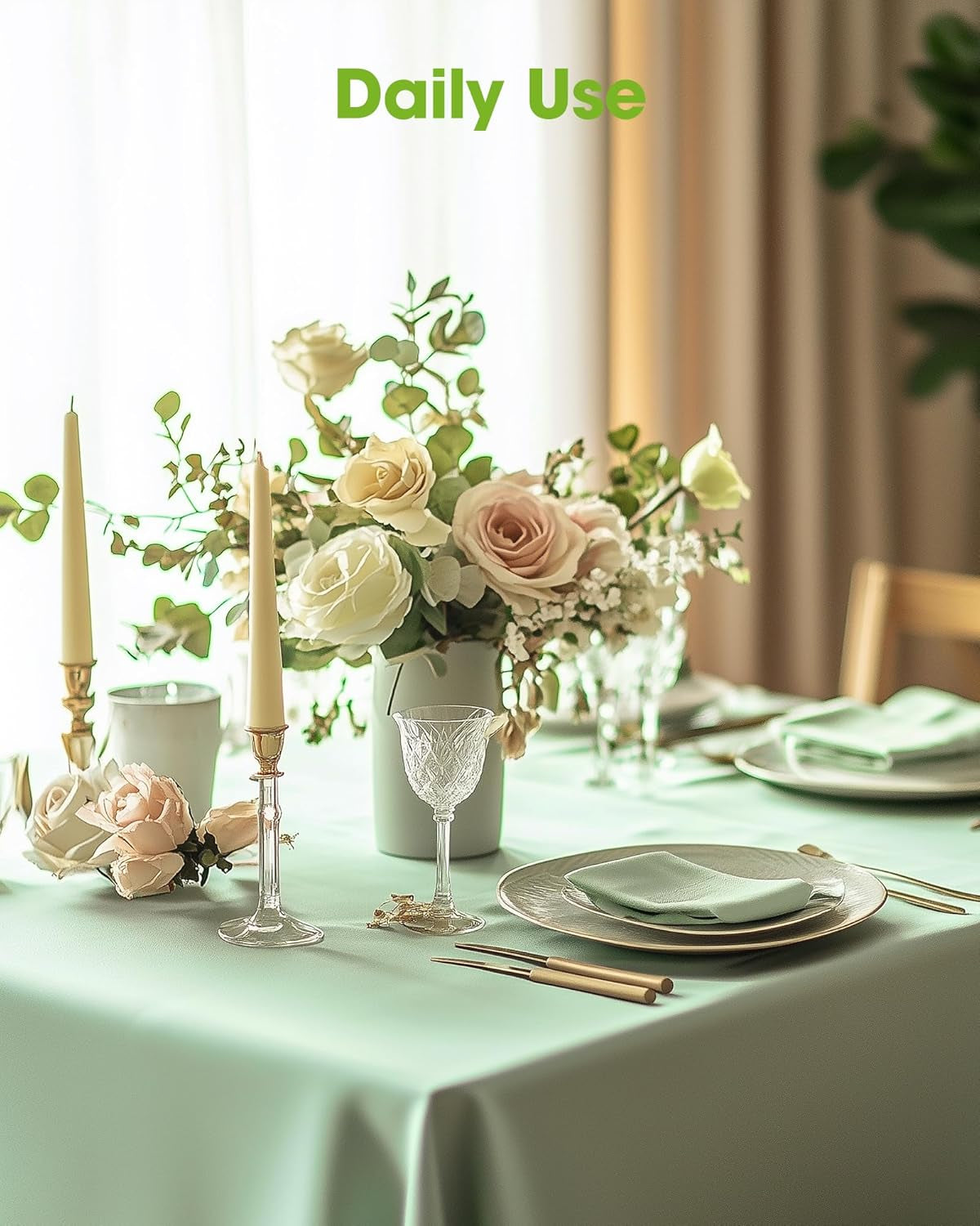 Plastic Table Cloth Disposable 10 Pack, 52 X 70 Inch Table Cloths, Easter Party, Decorative Tablecloths, Rectangle, Light, Pastel Plastic Cover, Waterproof & Sturdy, Sage Green