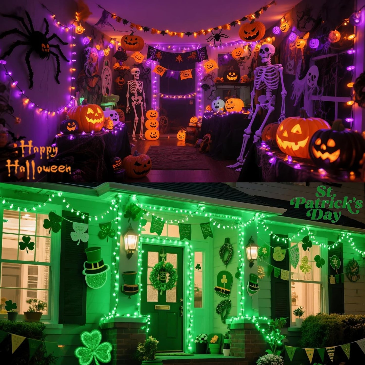 Halloween String Lights Battery Powered, 4 Pack Total 66.6 FT 200 LED Orange and Purple Halloween Lights Indoor Outdoor Decoration, Twinkle Fairy Light for Home Party Room Party Tree Decor