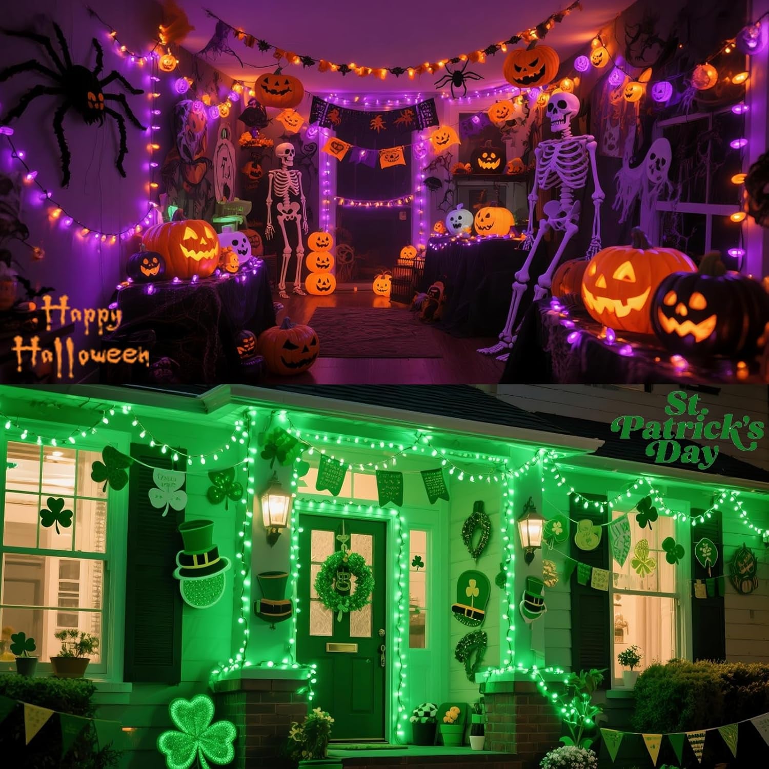 Halloween String Lights Battery Powered, 4 Pack Total 66.6 FT 200 LED Orange and Purple Halloween Lights Indoor Outdoor Decoration, Twinkle Fairy Light for Home Party Room Party Tree Decor