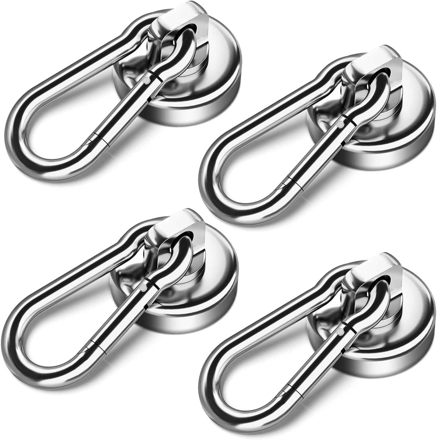 4Pack Magnetic Hooks with Swivel Carabiner, 50LBS Neodymium Magnet Hooks Heavy Duty, Strong Magnetic Hooks for Hanging, Magnet with Hook for Outdoor, Garage, Warehouse, Home