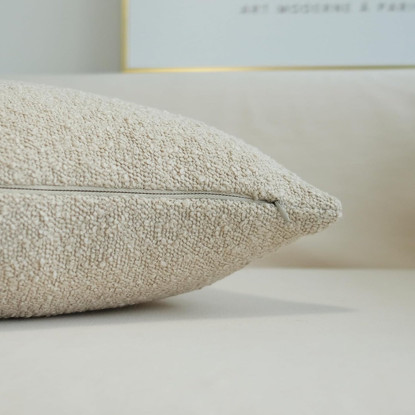 Pack of 2 Textured Boucle Throw Pillow Covers Accent Solid Pillowcovers Home Decor 20 X 20 Inch Beige