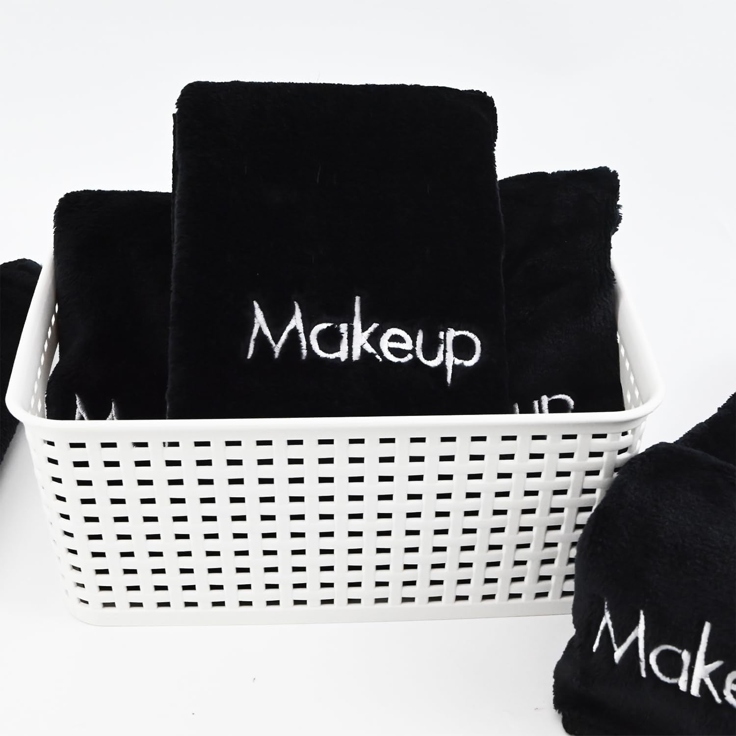 Makeup Towels - Pack of 6 - Ultra Soft & Gentle Microfiber Coral Fleece Washcloth Face Make up Remover, 13 X 13 In, Black