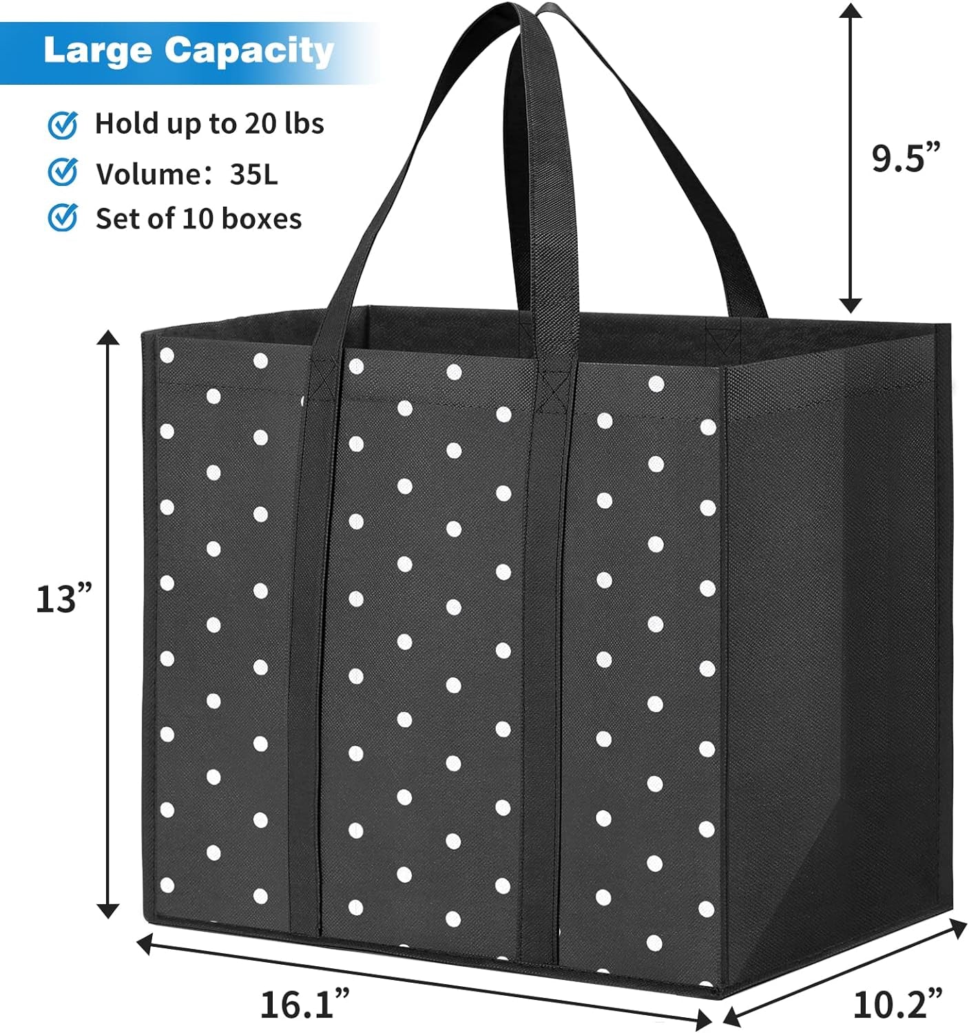 10 Pack Reusable Grocery Bags for Groceries 35L Large Capacity Heavy Duty Waterproof Tote Bags for Shopping and Picnic with Sturdy Handles