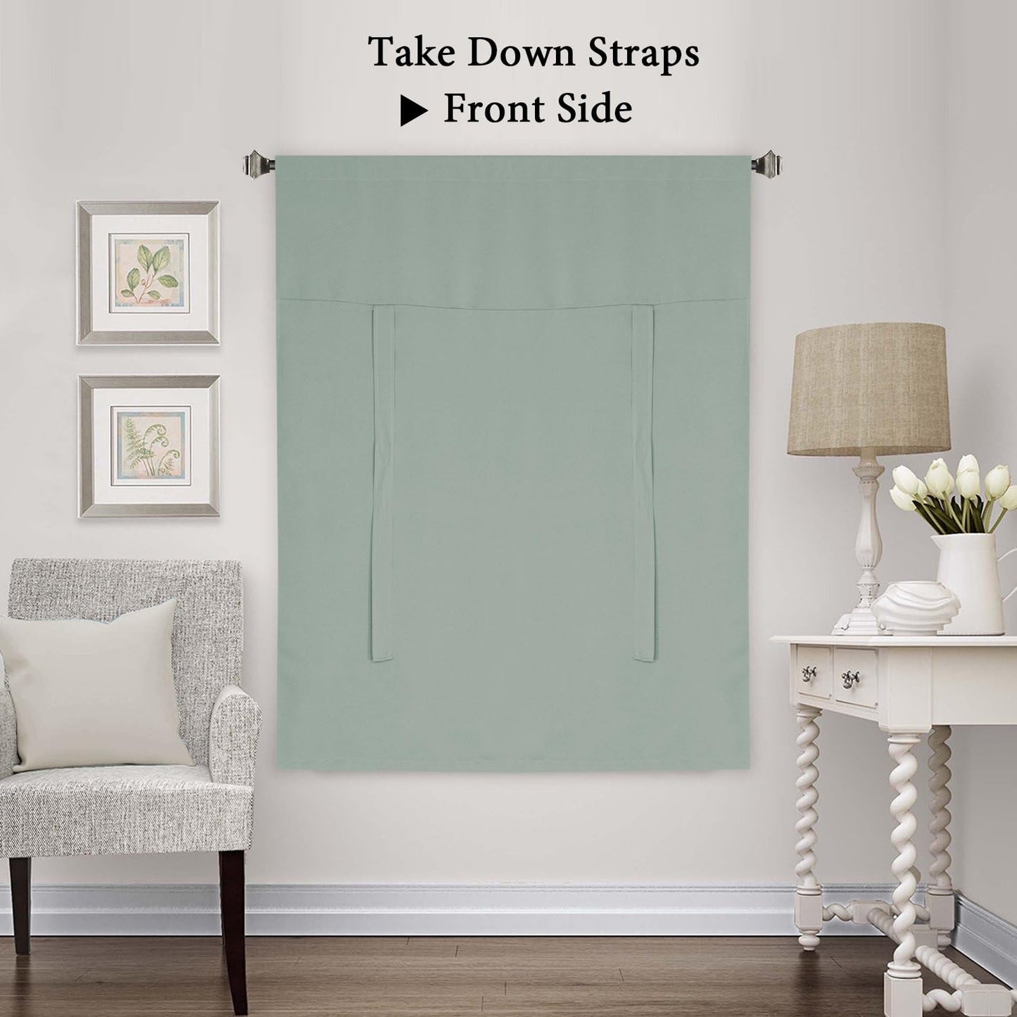 Blackout Curtains-Tie up Shade for Window Thermal Insulated Room Darkening Rod Pocket Curtains for Kitchen (Rod Pocket Panel, 42 Inches W X 63 Inches L,Light Sage)