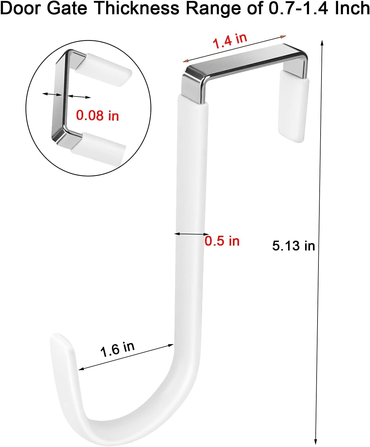 8-Pack Heavy-Duty Over-Door Hooks with White Vinyl Coating for Scratch Prevention, Ideal for Hanging Towels, Clothes, Shoes, Bags, and Hats in Bathrooms, Living Rooms, and Kitchens