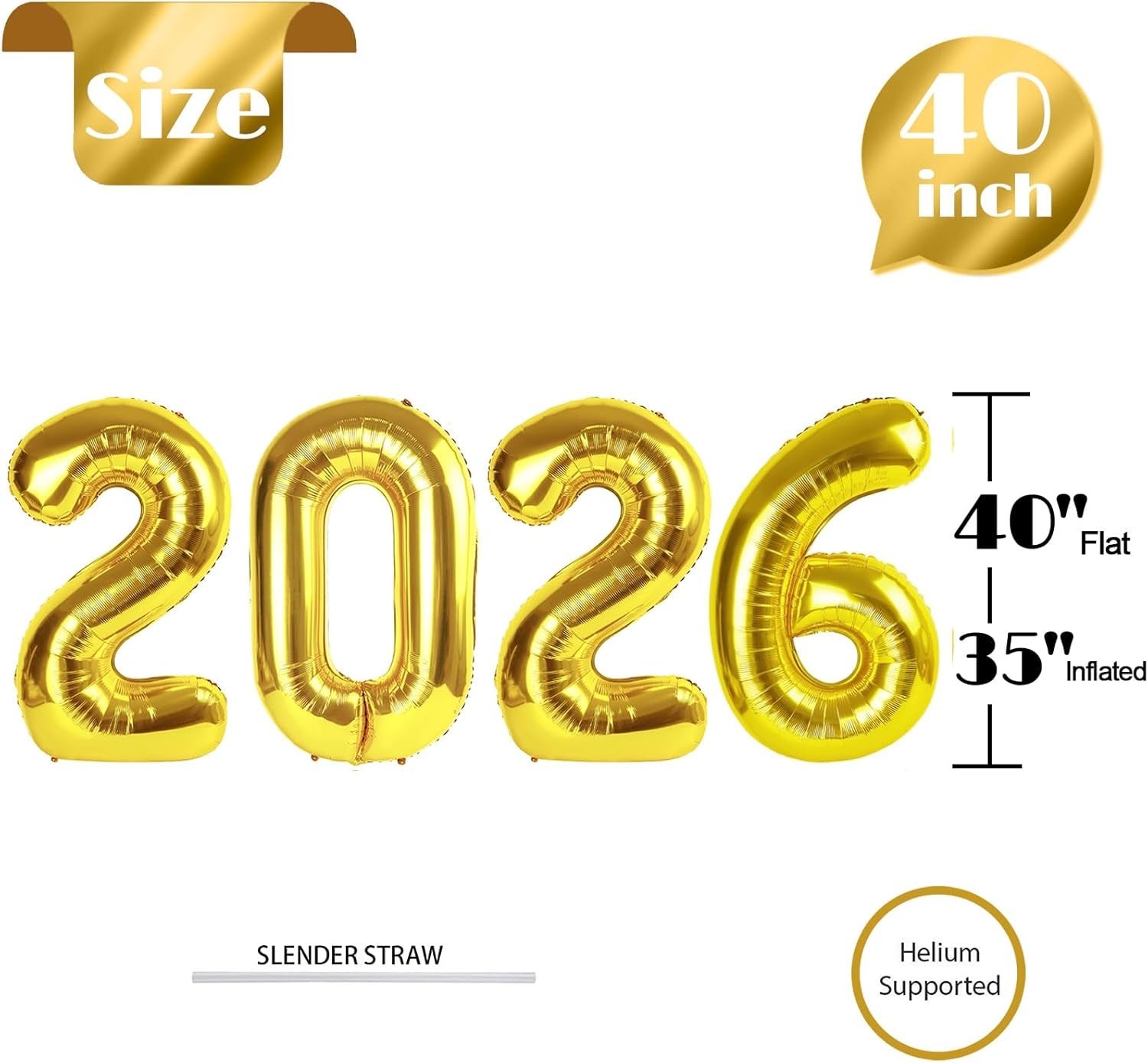 2026 Balloon Numbers - 40 Inch Gold New Years Eve Party Supplies 2026, Nye Decor Party Decorations Happy New Year, New Years Eve Foil Party Balloons