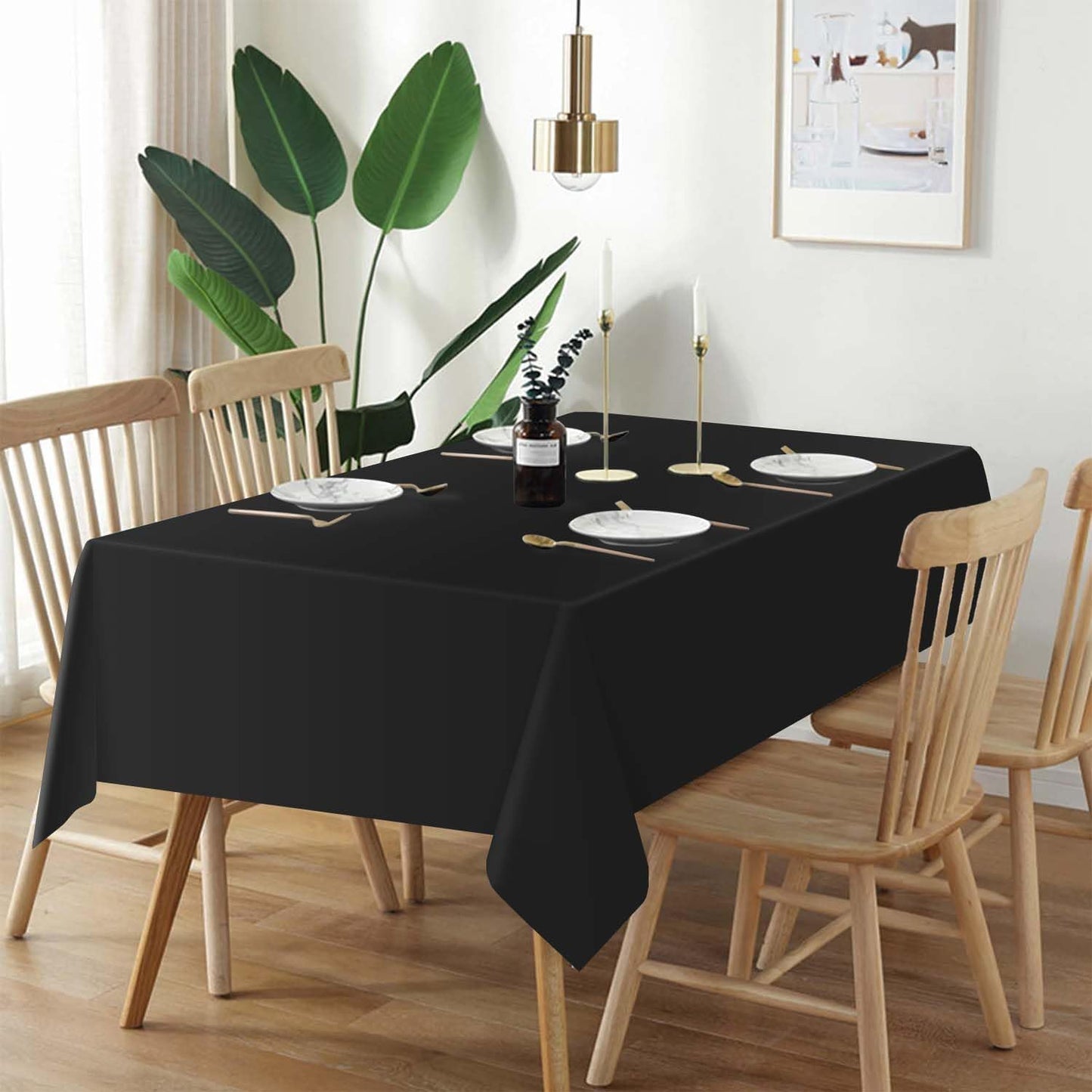 Plastic Table Cloth Disposable 2 Pack, 54 X 108 Inch Tablecloths for Rectangle Tables, Black Plastic Table Cover
