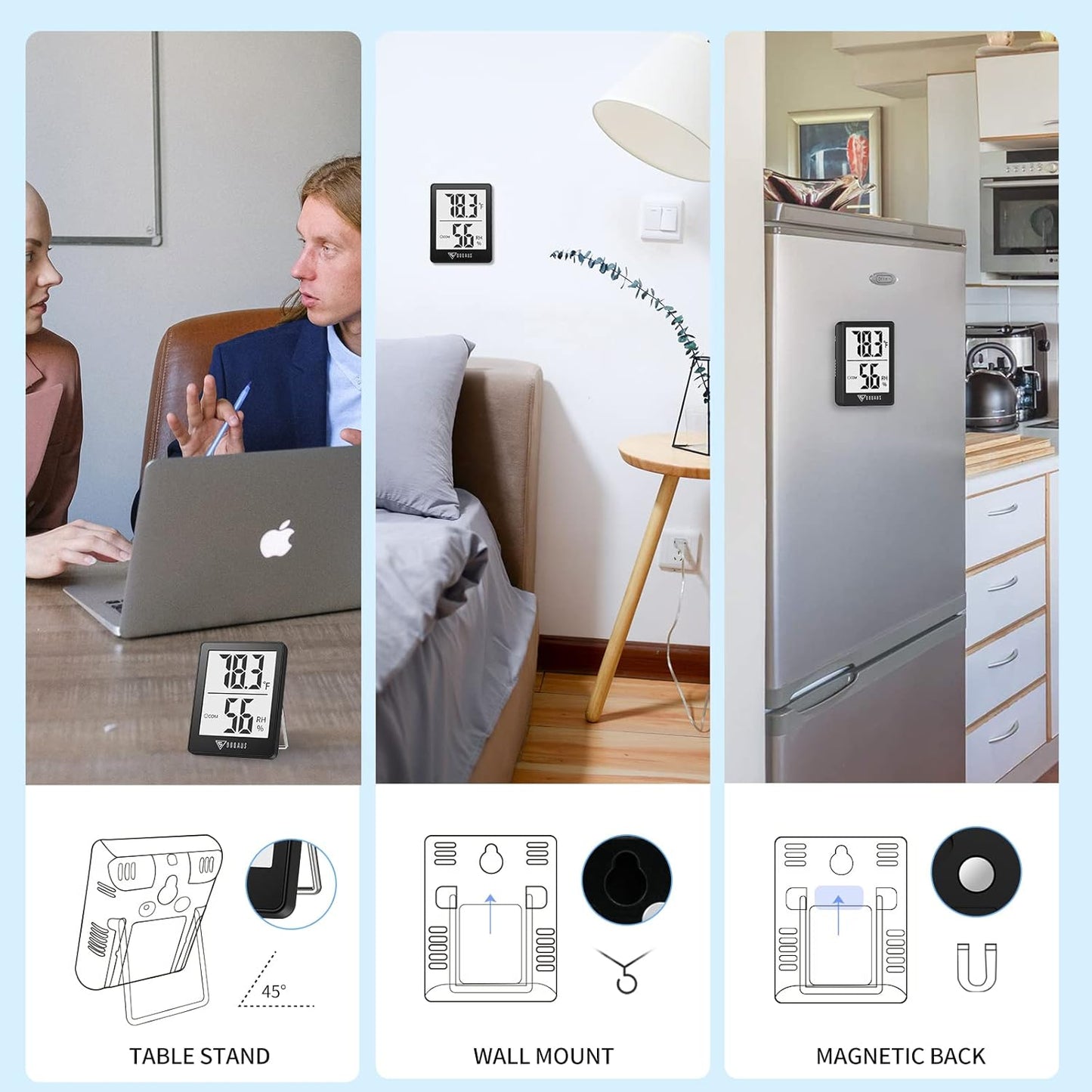 Humidity Meter, 2 Pack Room Thermometer Indoor, Hygrometer with 5S Fast Refresh, Temperature Humidity Monitor Meter for Baby Room, Living Room, Basement, Greenhouse, Office