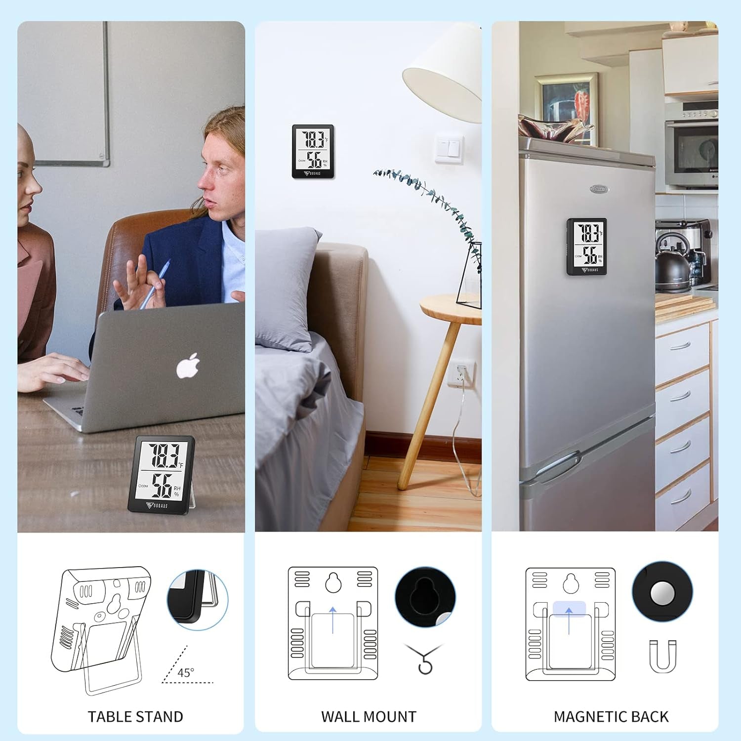 Humidity Meter, 2 Pack Room Thermometer Indoor, Hygrometer with 5S Fast Refresh, Temperature Humidity Monitor Meter for Baby Room, Living Room, Basement, Greenhouse, Office