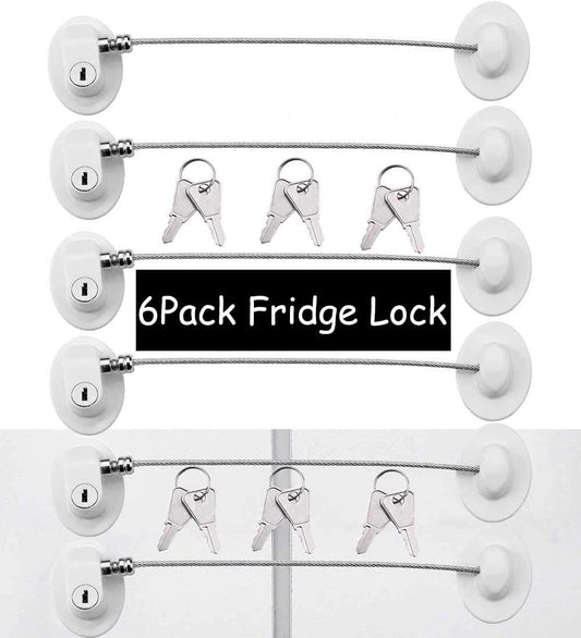 6 Pack Refrigerator Locks with 12 Keys,Child Safety Fridge,Refrigerator Lock Combination,Mini Fridge,File Drawer,Toilet Seat Lock with Strong Adhesive (White)