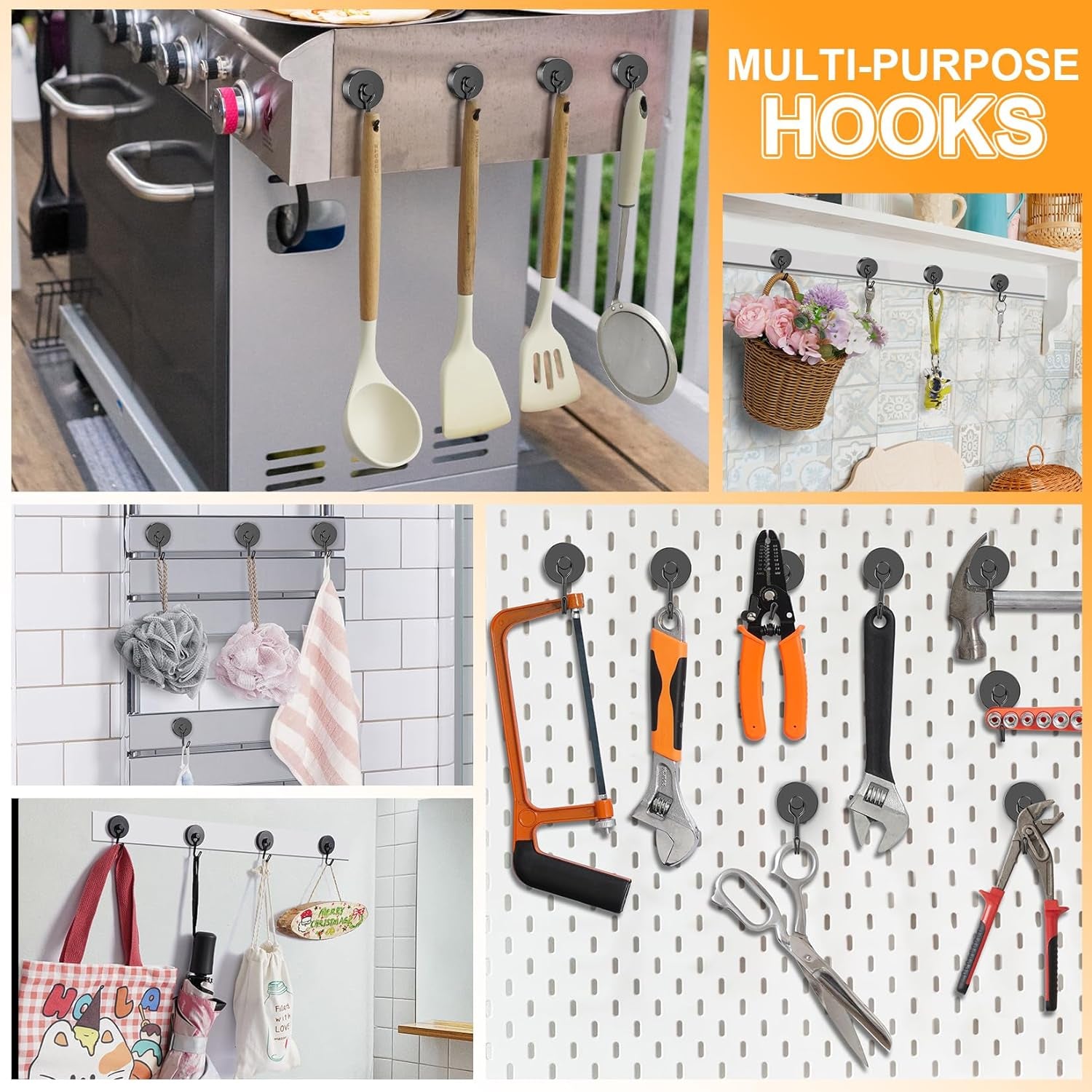 Heavy-Duty 4-Pack 110LBS Magnetic Hooks - Essential Cruise Cabin Accessories, Versatile Swivel Hooks for Kitchen, Garage, Classroom, and Grill