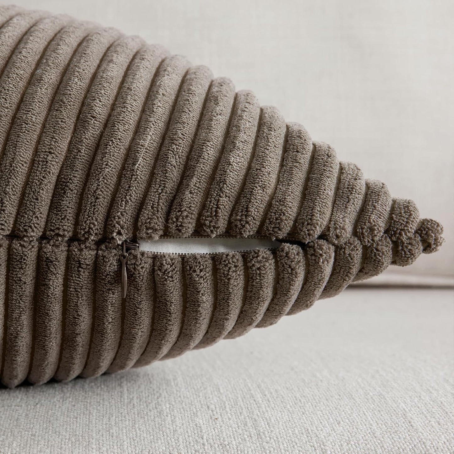 Set of 2 Dark Brown Boho Decorative Throw Pillow Covers 18X18 Inch with Diagonally Pattern for Living Room Couch Bed Sofa, Soft Textured Corduroy Aesthetic Farmhouse Home Decor 45X45 Cm