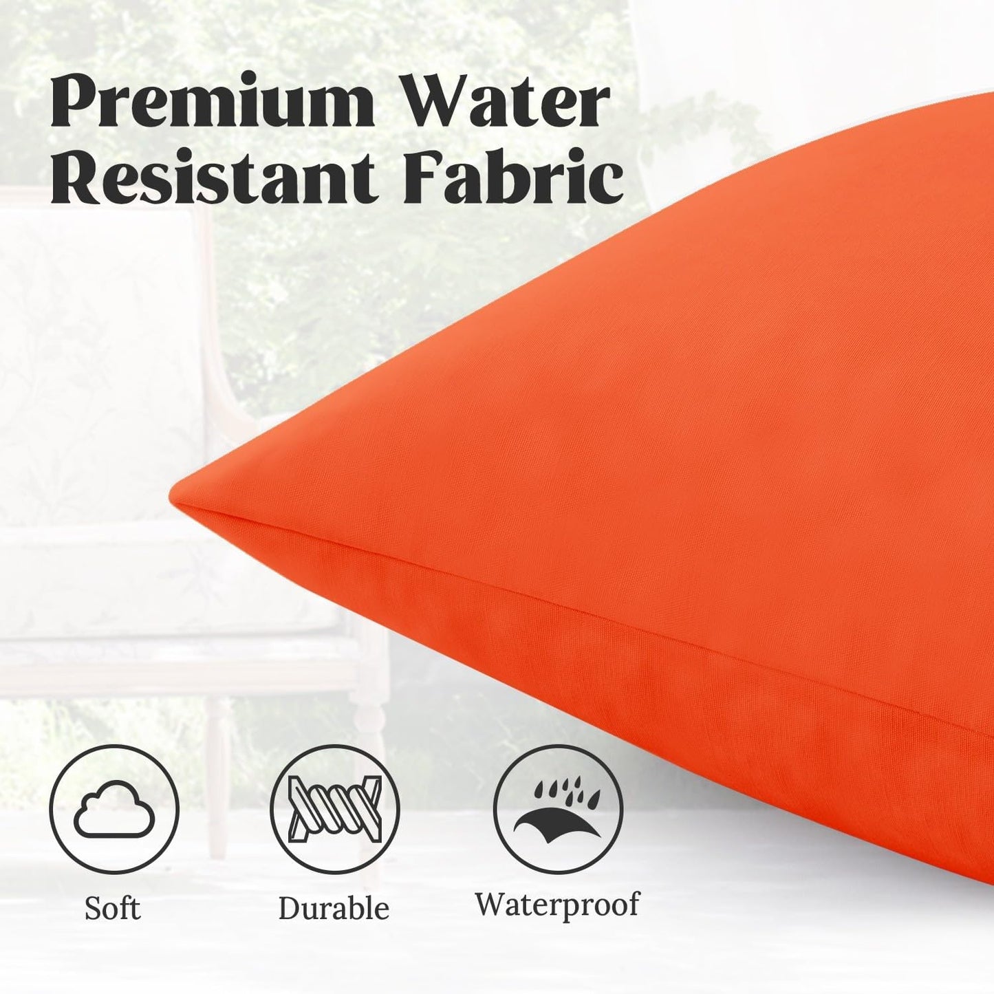 ® Outdoor Water Resistant Throw Pillows, Feathers and down Filled Decorative Pillows for Couch Cushion Garden Bench 12 X 20 Inch, Set of 2, Orange