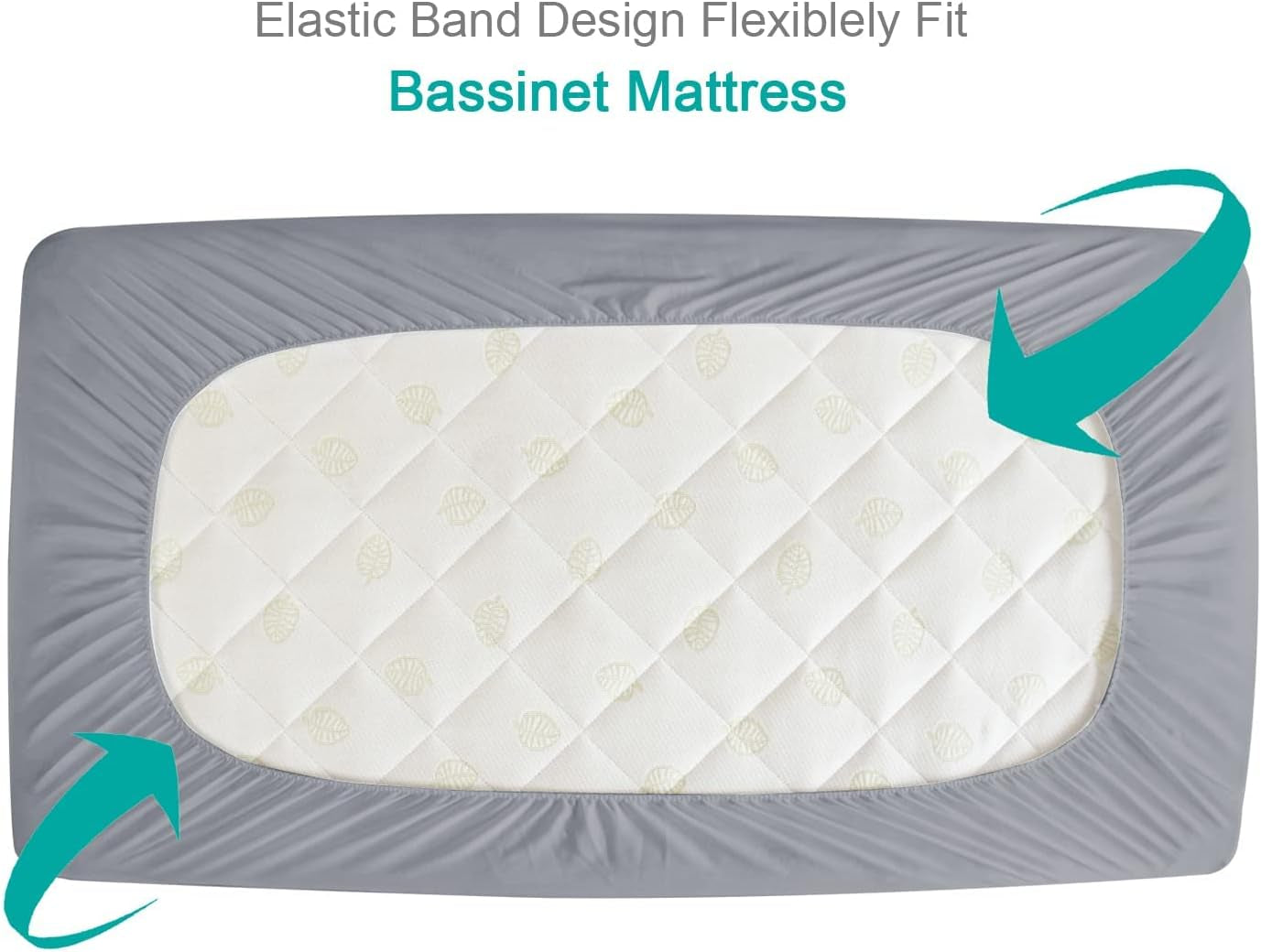 Bassinet Mattress Pad Cover, Waterproof, Fit for All Mainstream Bassinet - Rectangle,Oval,Hourglass, 2 Pack, Ultra Soft Microfiber Surface, Washer & Dryer, Grey and Navy