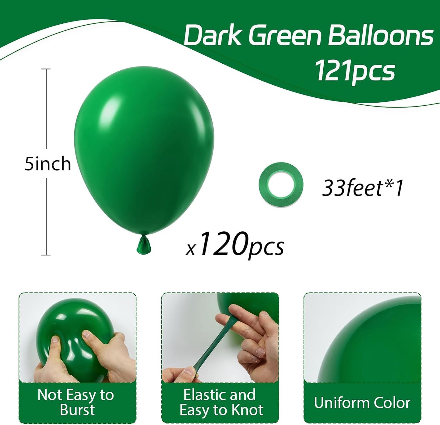 120Pcs 5 Inch Dark Green Balloons, Small Forest Green Latex Balloons for Christmas Jungle Football Tropical Safari Birthday Party Decorations