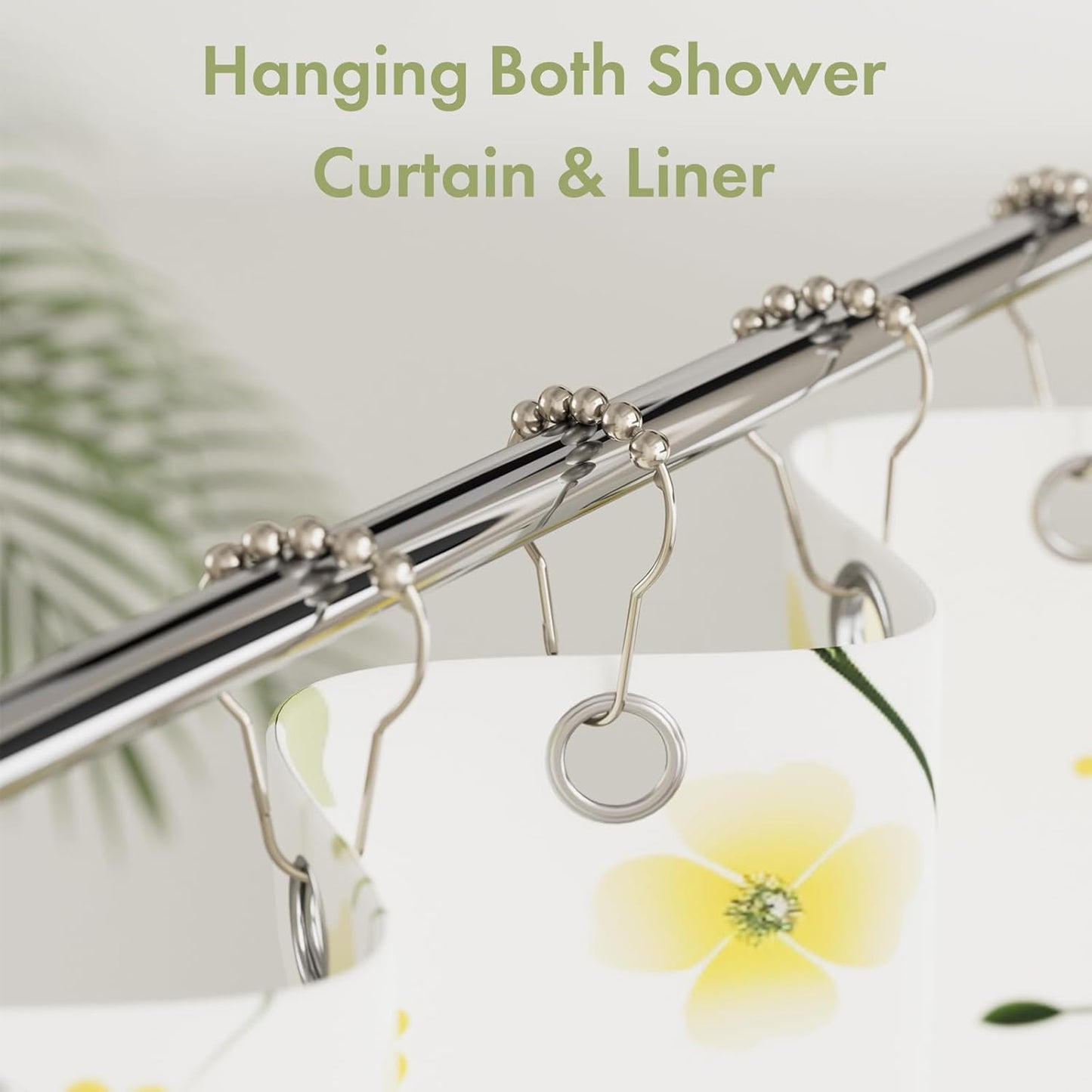 Shower Curtain Hooks, Decorative Rust Proof Stainless Steel Shower Curtain Hooks for Bathroom Shower Rods Set of 12, Polished Nickel