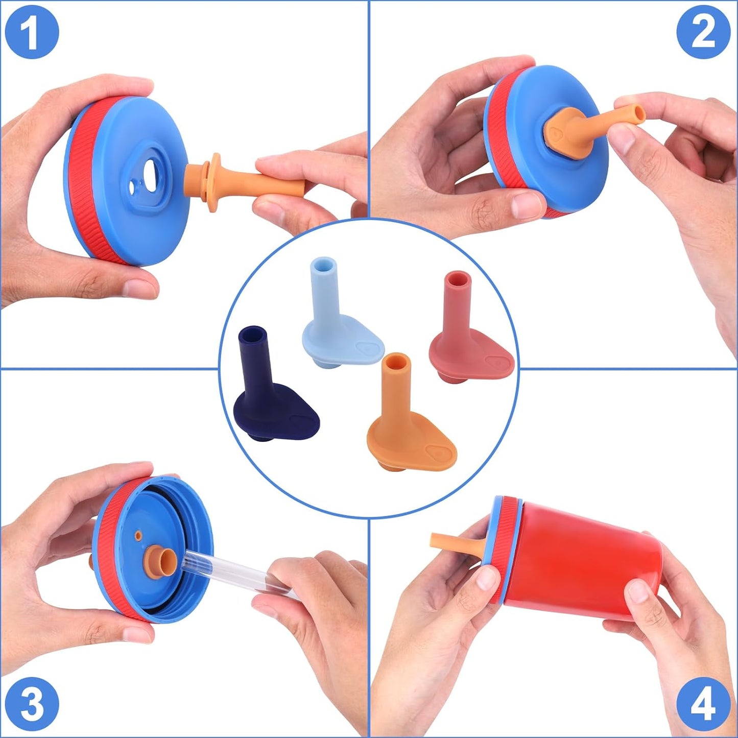 Straw Replacement Compatible with Zak Straw Cups,4Pcs 15 Oz Tumbler Water Bottle Reusable Silicone Straw Bpa-Free with Straw Cleaning Brush for Zak Designs Kelso 12 Oz Cups