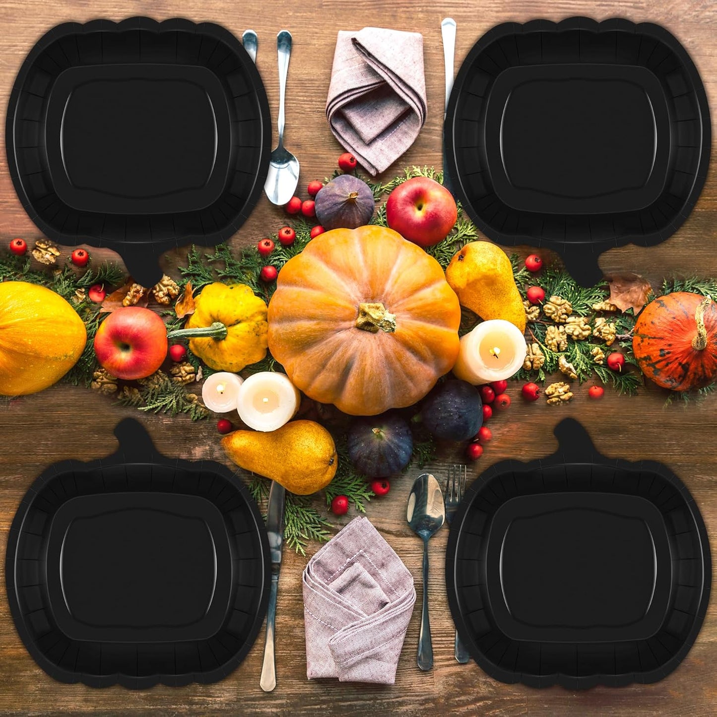 50 PCS Halloween Plates, 9.4'' X 9.6'' Pumpkin Shaped Plates, Disposable Spooky Paper Decorations, Black Ghost Party Tableware for Halloween Party Favors Spiderweb Witch Pumpkin Decor