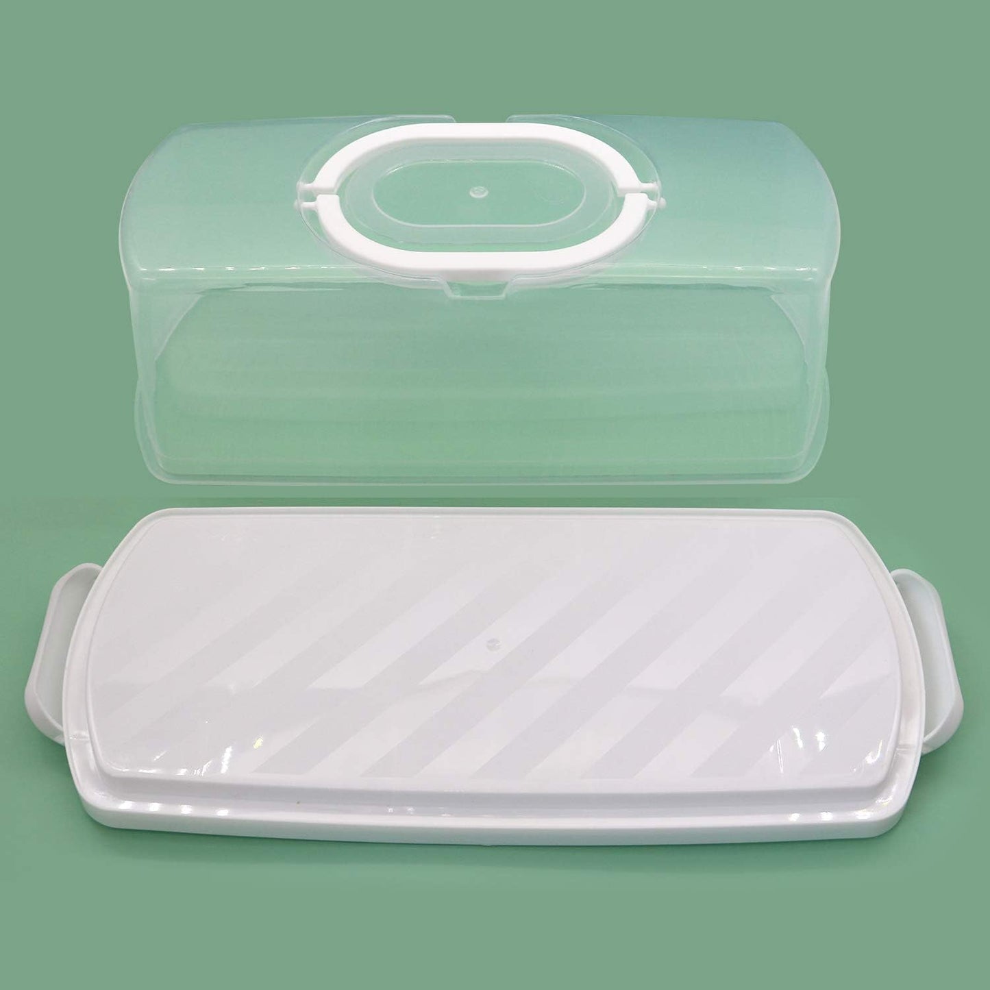 Portable Plastic Rectangular Loaf Bread Box with Transparent Lid, Bread Keeper for Carrying and Storing Loaf Cakes,Banana Bread,Pumpkin Bread,Quick Breads (White)