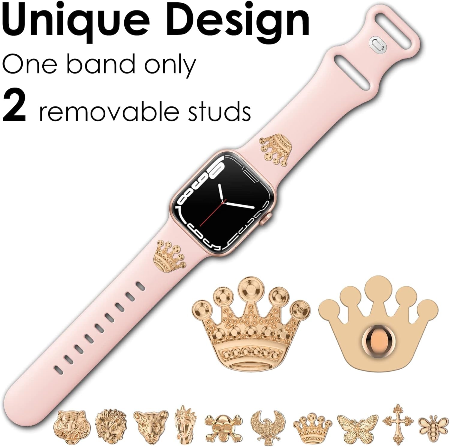 Designer Silicone Watch Bands with Studs Compatible with Apple Watch Band 38Mm 44Mm 40Mm 45Mm 41Mm 42Mm 46Mm 49Mm, Sport Straps Decorative Charms Nails for Iwatch Ultra/2/3 SE/3 Series 11/10/9/8/7/6/5/4/3/2/1