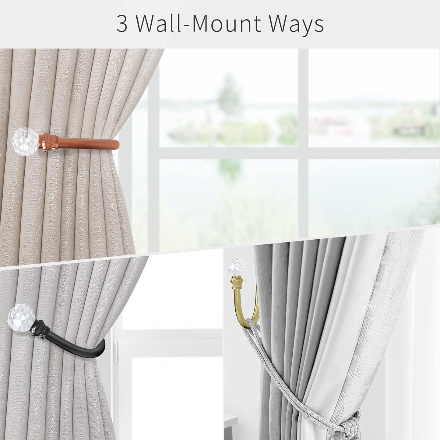 Curtain Holdbacks Black 2Pcs, Curtain Tiebacks Wall Mounted Curtain Hooks Holders for Drapes