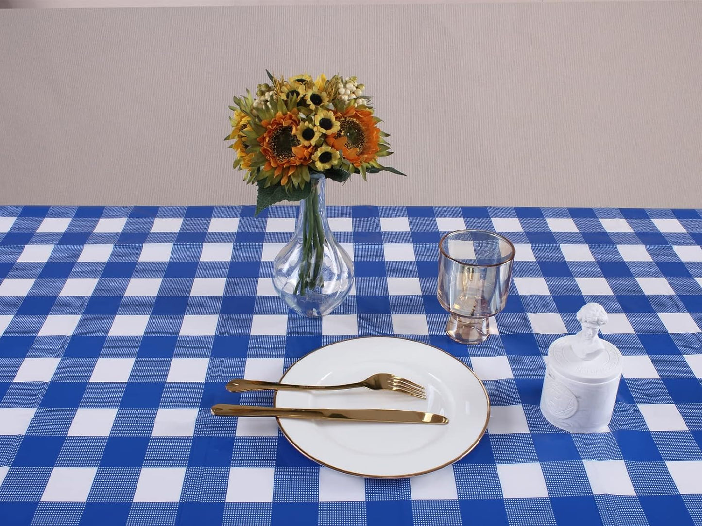 3 Packs White and Blue Gingham Table Cloths 54 X 108 Inches Disposable Plastic Checkered Tablecloths Waterproof Rectangle Picnic Party Tablecovers for Birthday Party Dining Table Kitchens
