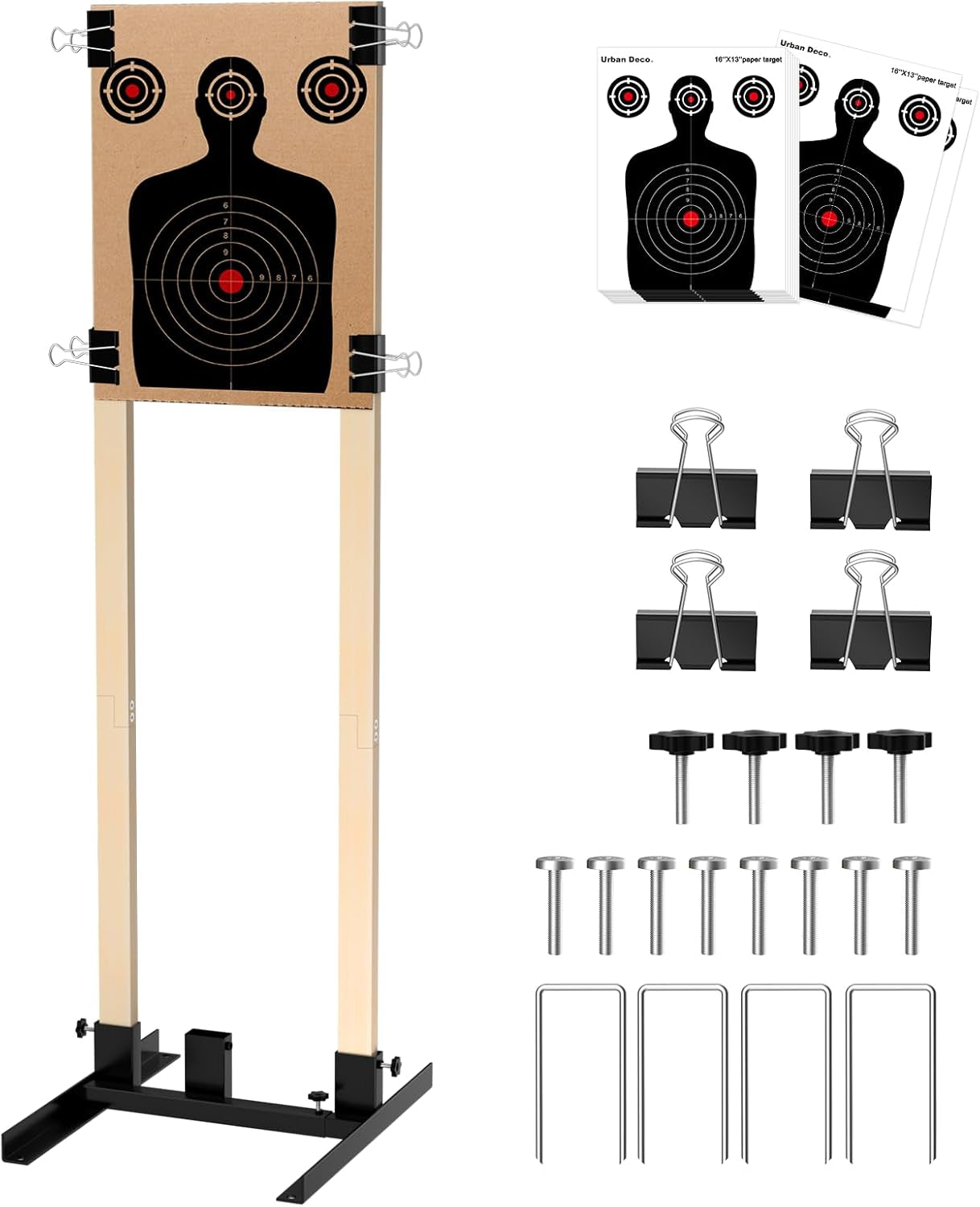 Shooting Target Stand Base with Wooden Board- for Paper Target Sheet Archery Cardboard Targets, Target Holder with Adjustable Base - H Shape - USPSA/IPSC - IDPA Practice