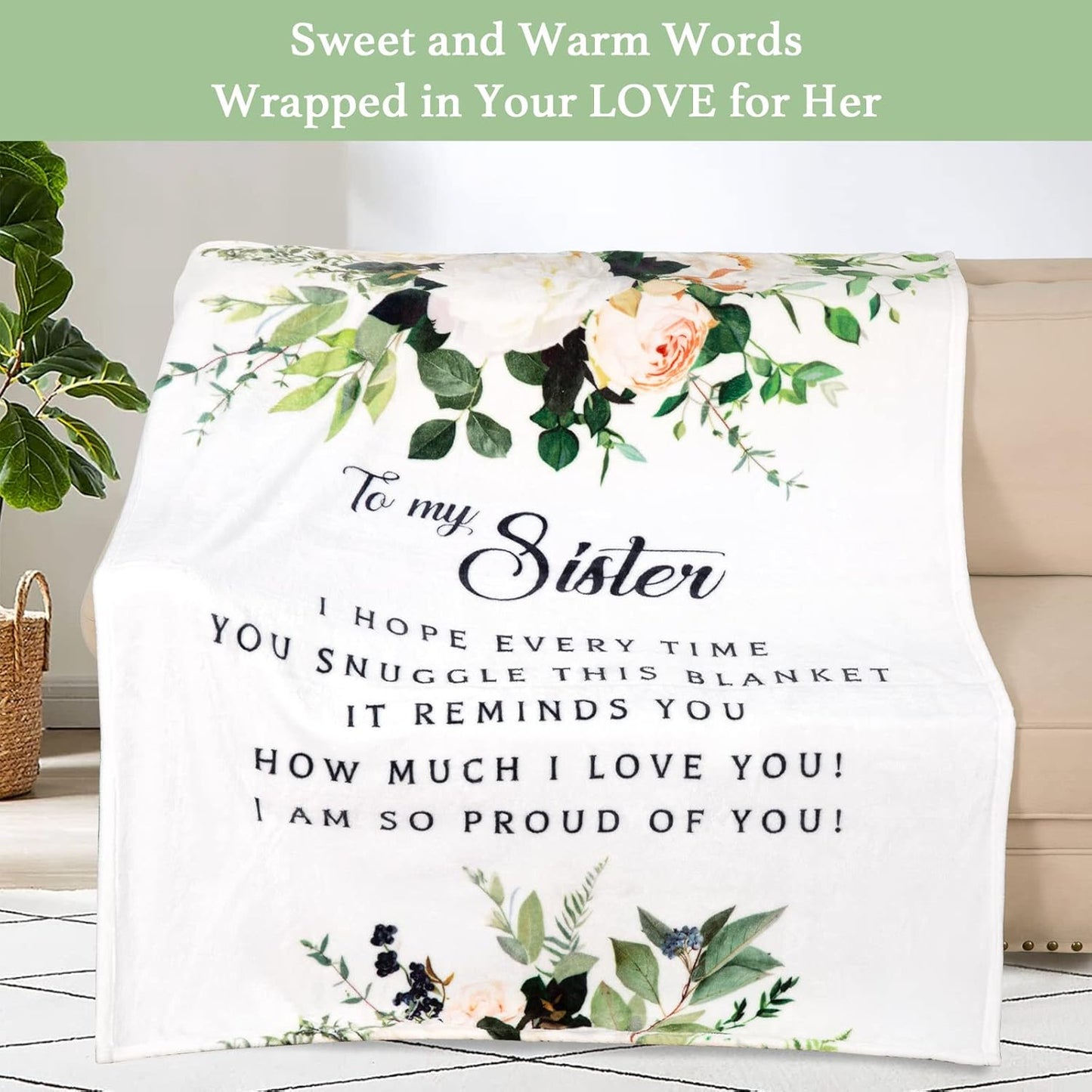 Sister Blanket Soft Throw Blanket 60"X50" White, Sister Birthday from Sister Brother Warm and Comfy