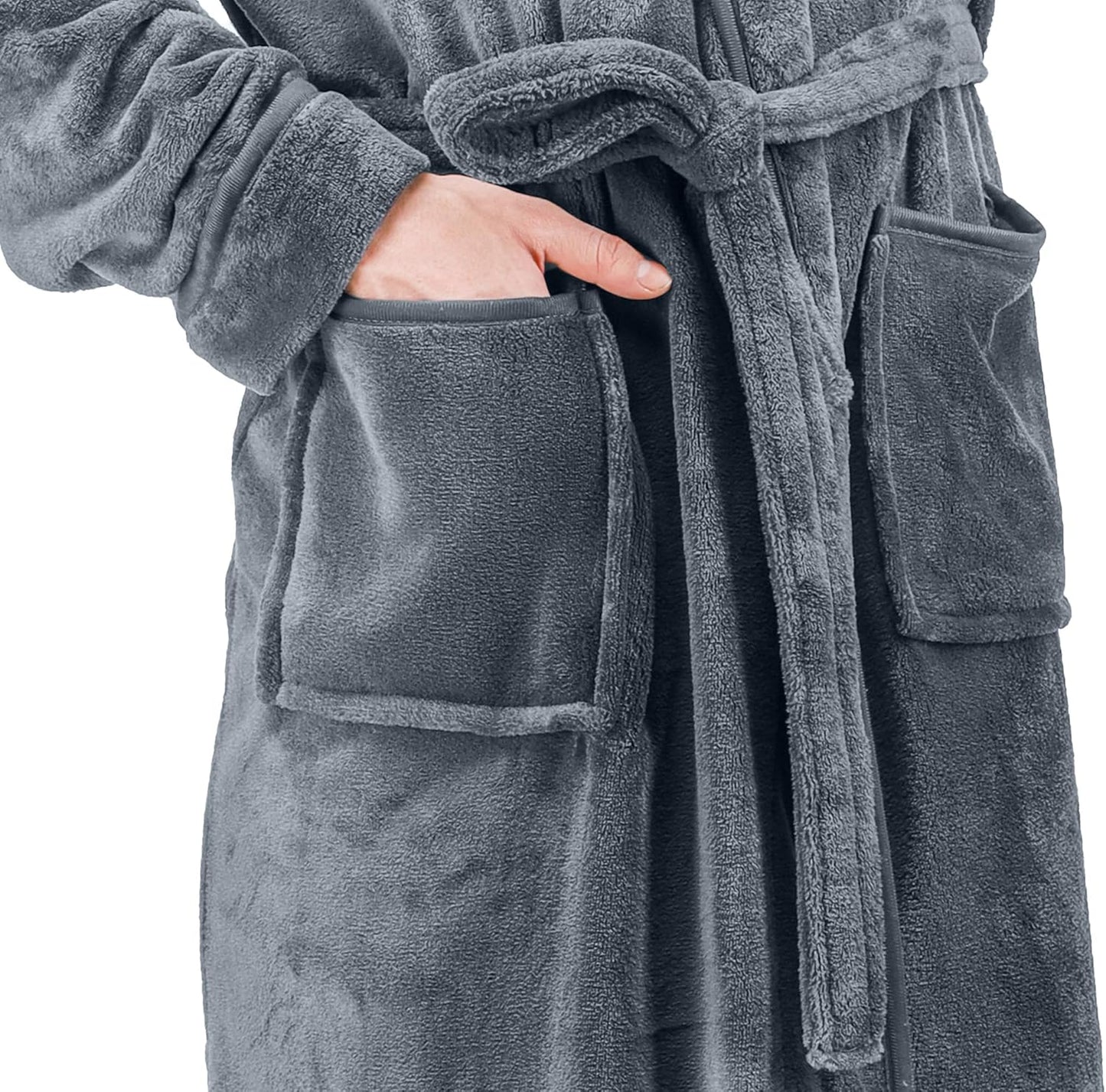 Luxurious Men'S Shawl Collar Fleece Bathrobe Long Spa Robe